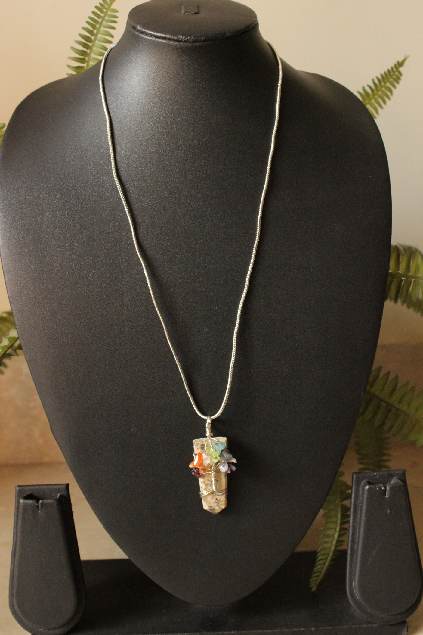 7 Chakra Tree of Life Natural Stone Beads Pendant Brass Chain Necklace