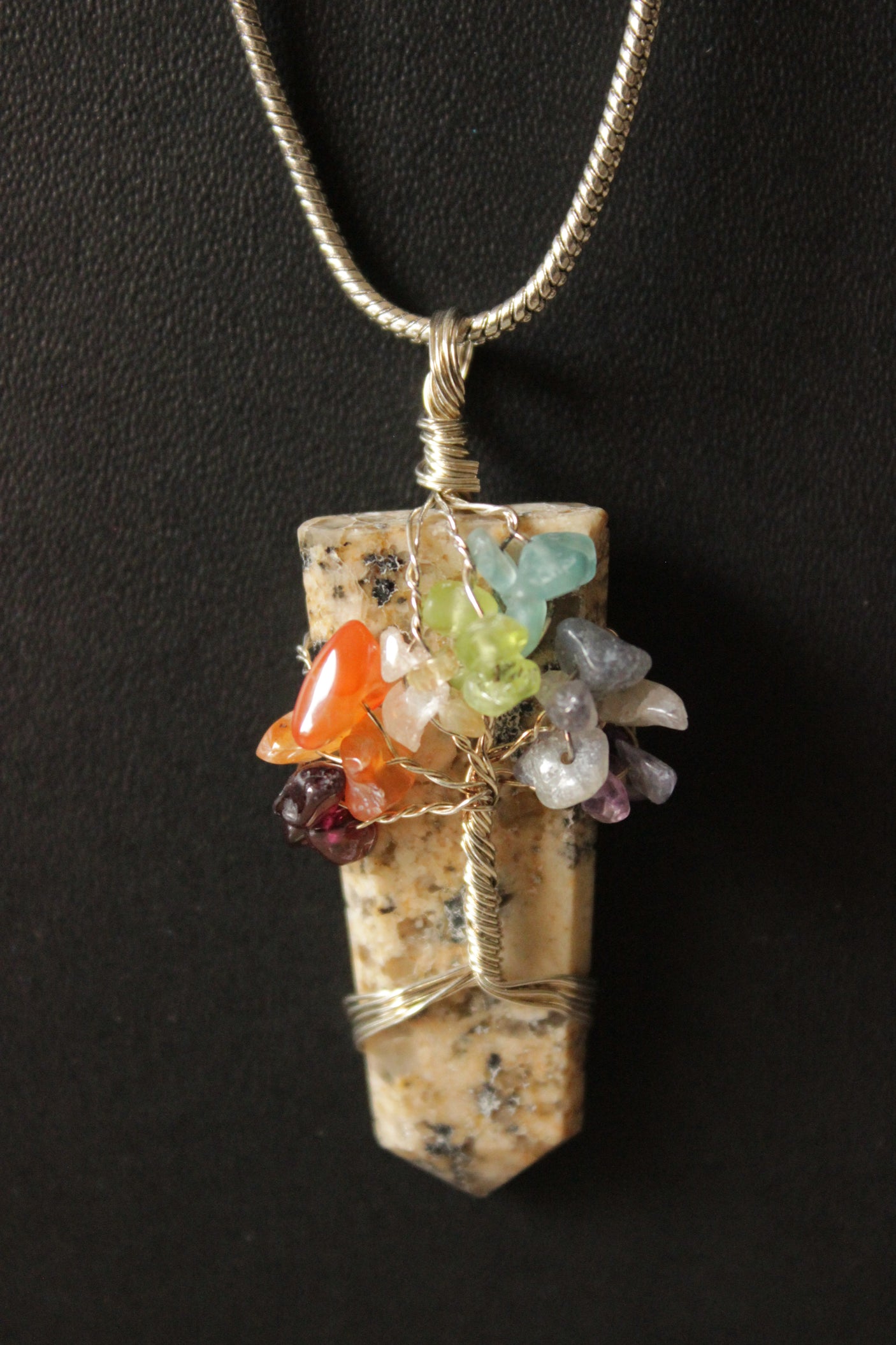 7 Chakra Tree of Life Natural Stone Beads Pendant Brass Chain Necklace