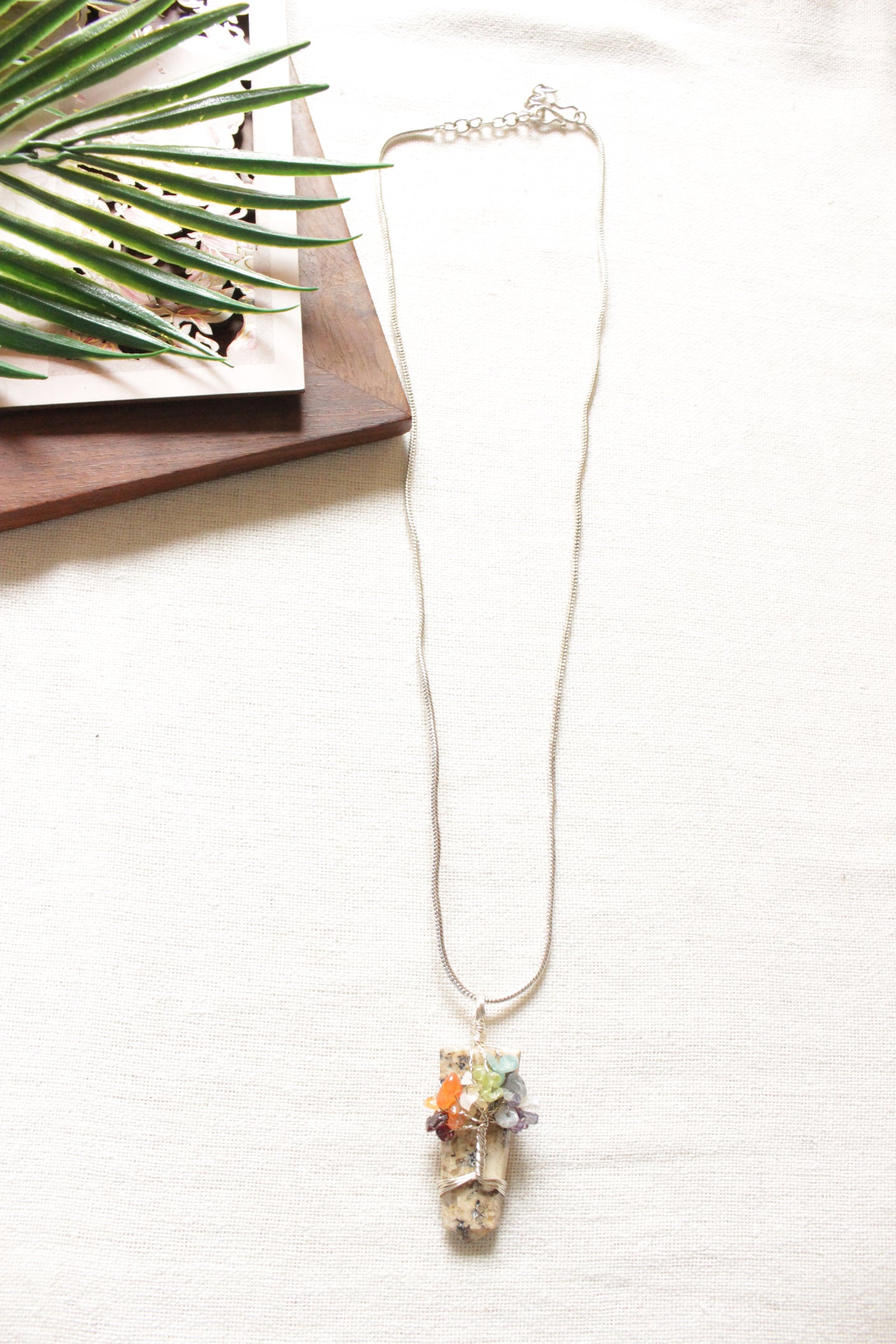 7 Chakra Tree of Life Natural Stone Beads Pendant Brass Chain Necklace