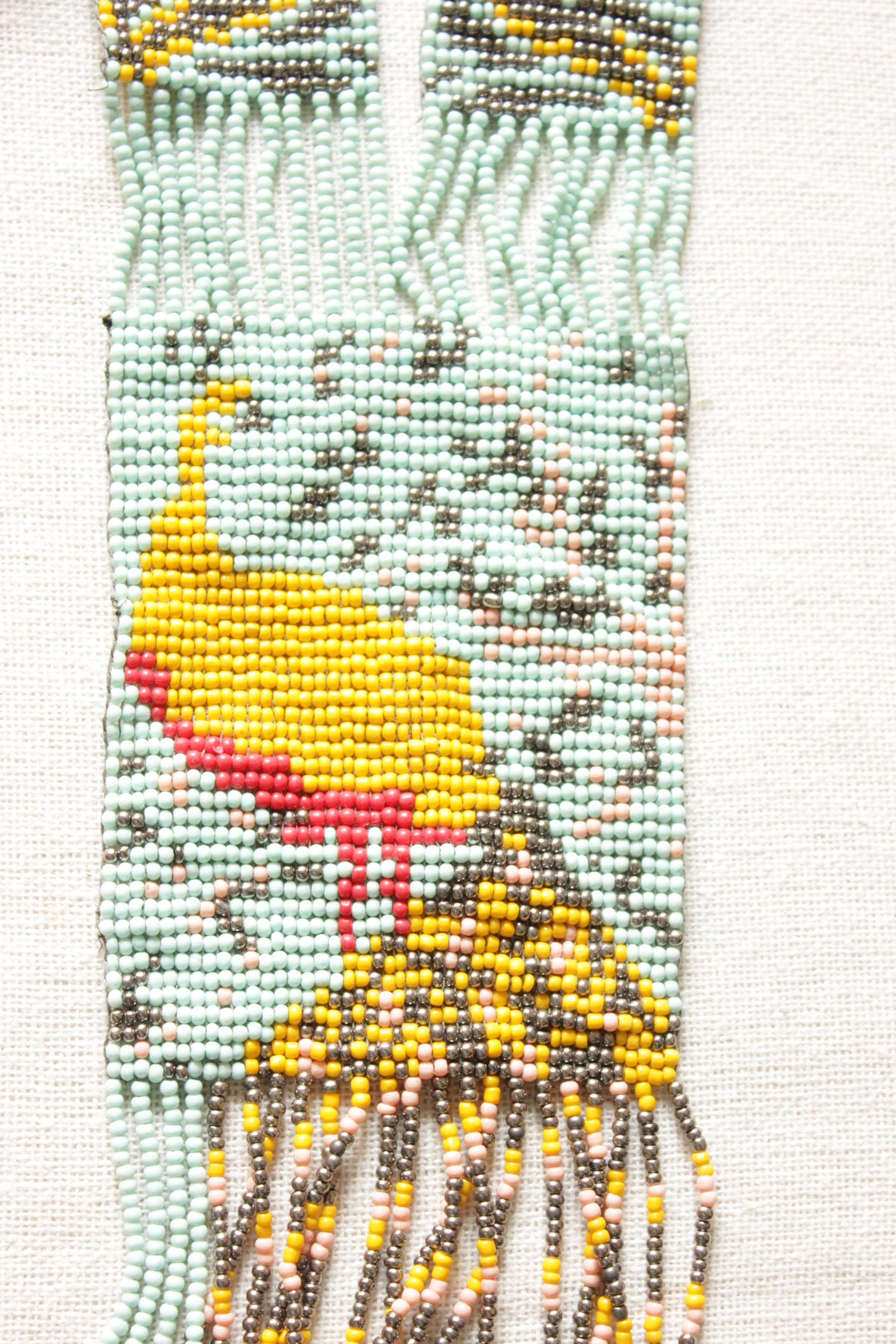 Blue and Mustard Peacock Motif Seed Beads Handmade Beaded Necklace