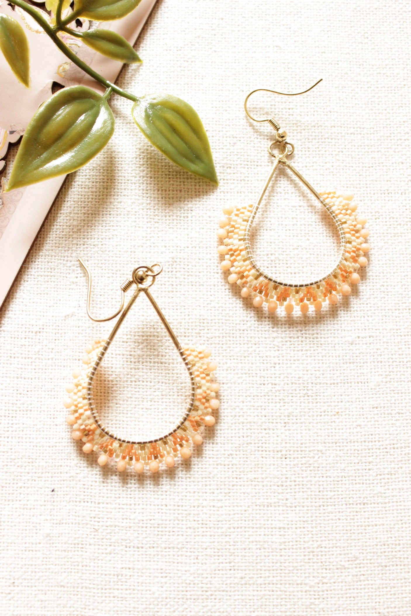 Shades of Pink Seed Beads Handmade Beaded Tear Drop Earrings