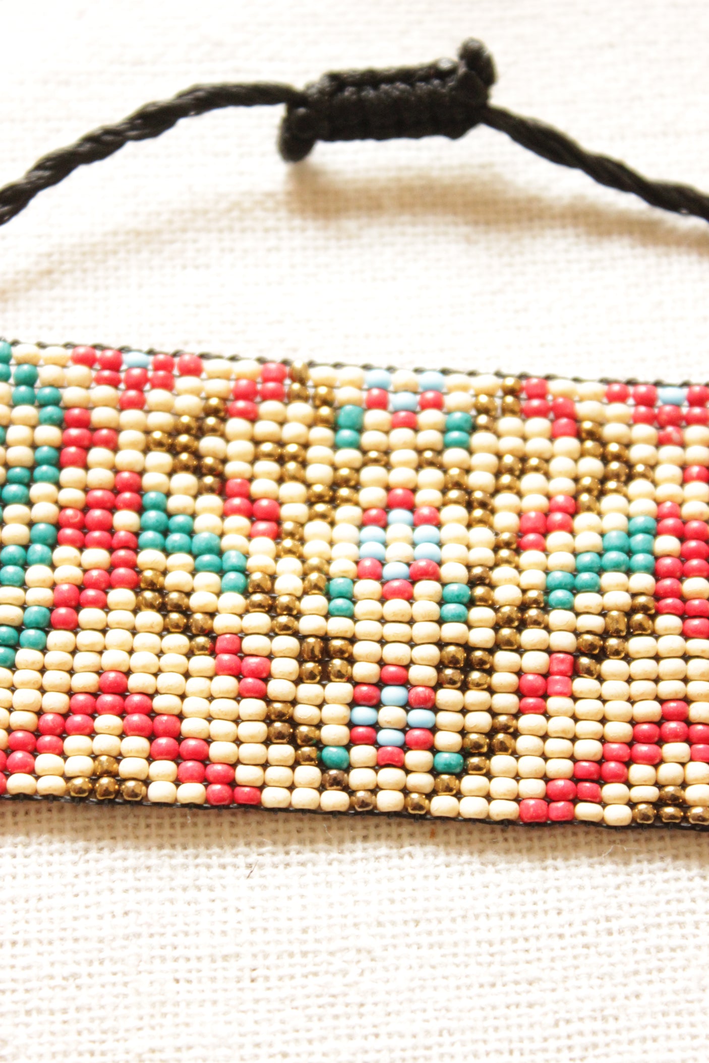 Red and Turquoise Earthy Tones Seed Beads Handmade Beaded Bracelet with Adjustable Length