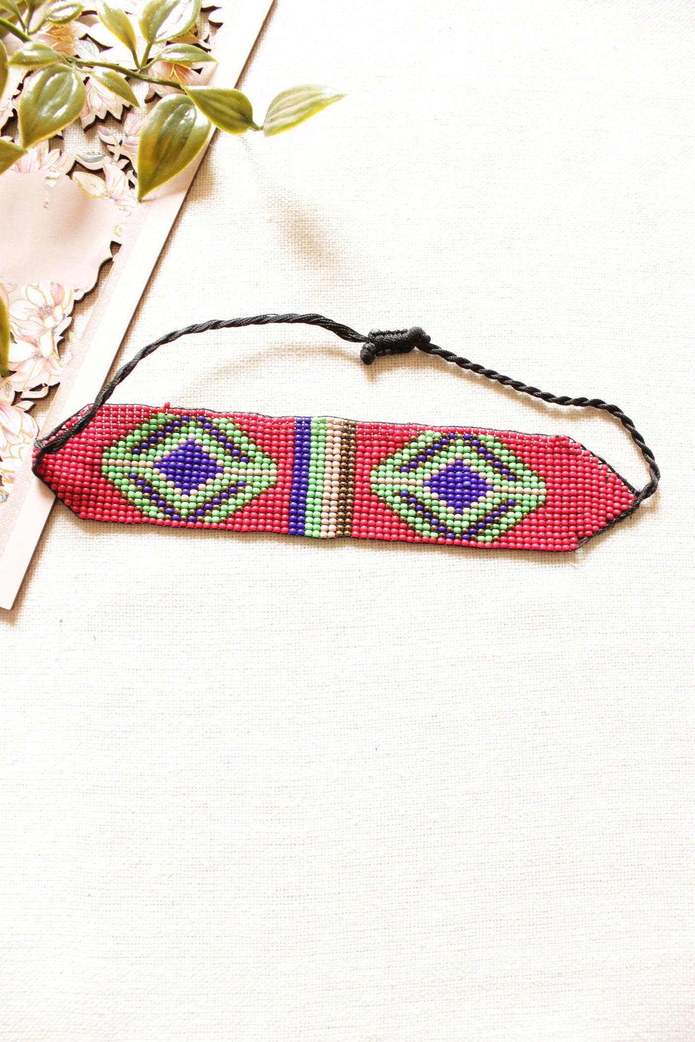 Red and Multi-Color Seed Beads Handmade Beaded Bracelet with Adjustable Length