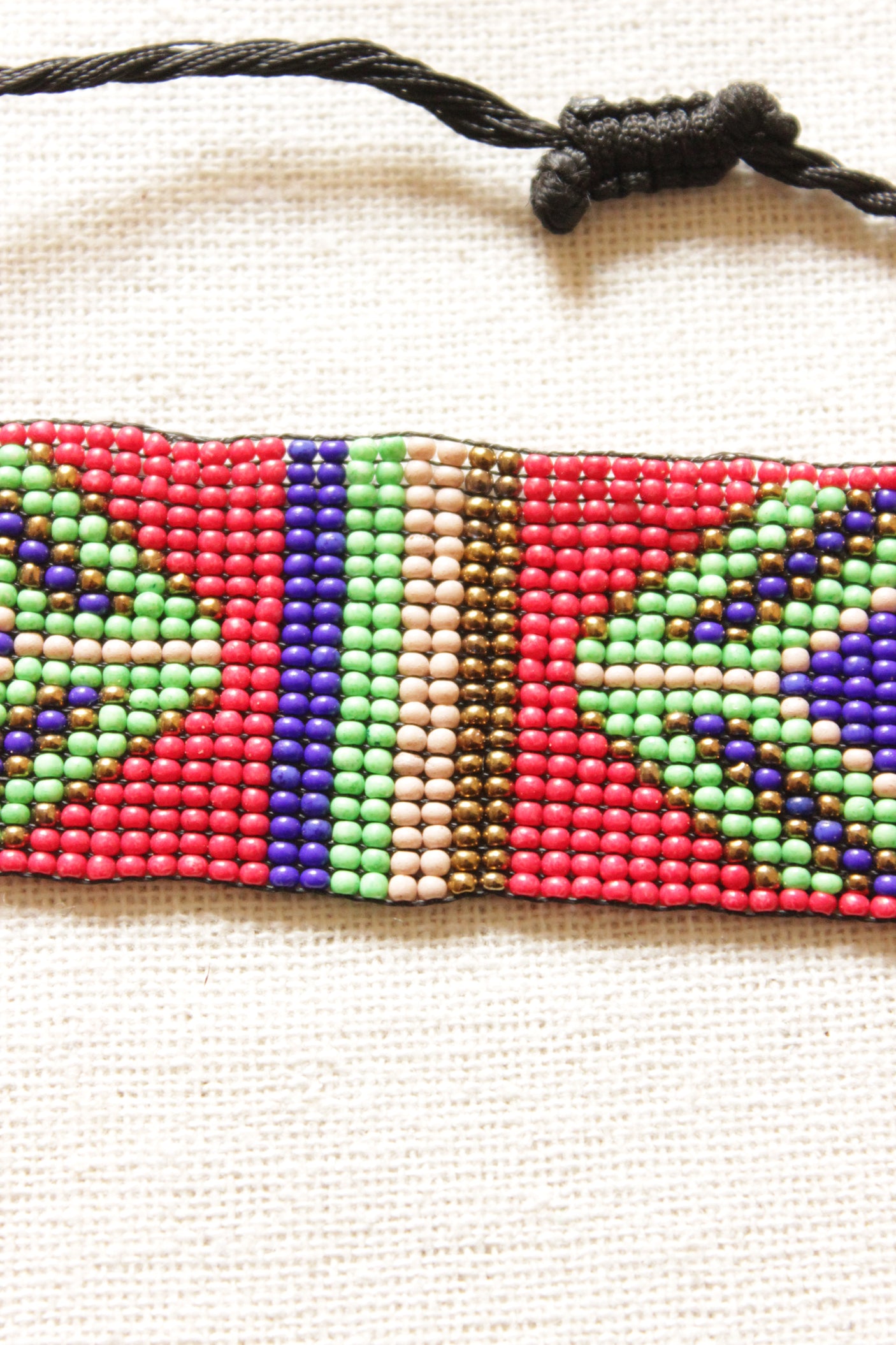 Red and Multi-Color Seed Beads Handmade Beaded Bracelet with Adjustable Length