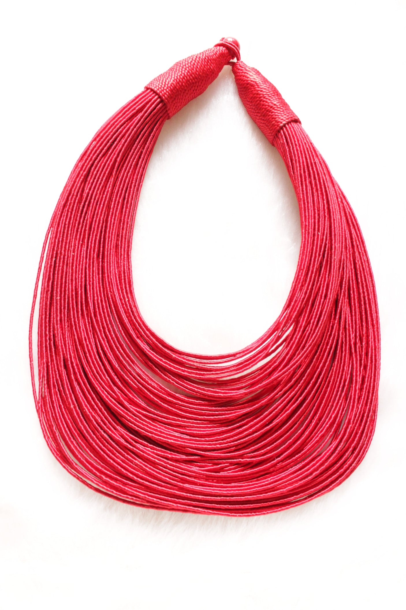 Red Handmade Silk Threads Multi-Layer Statement African Choker Necklace