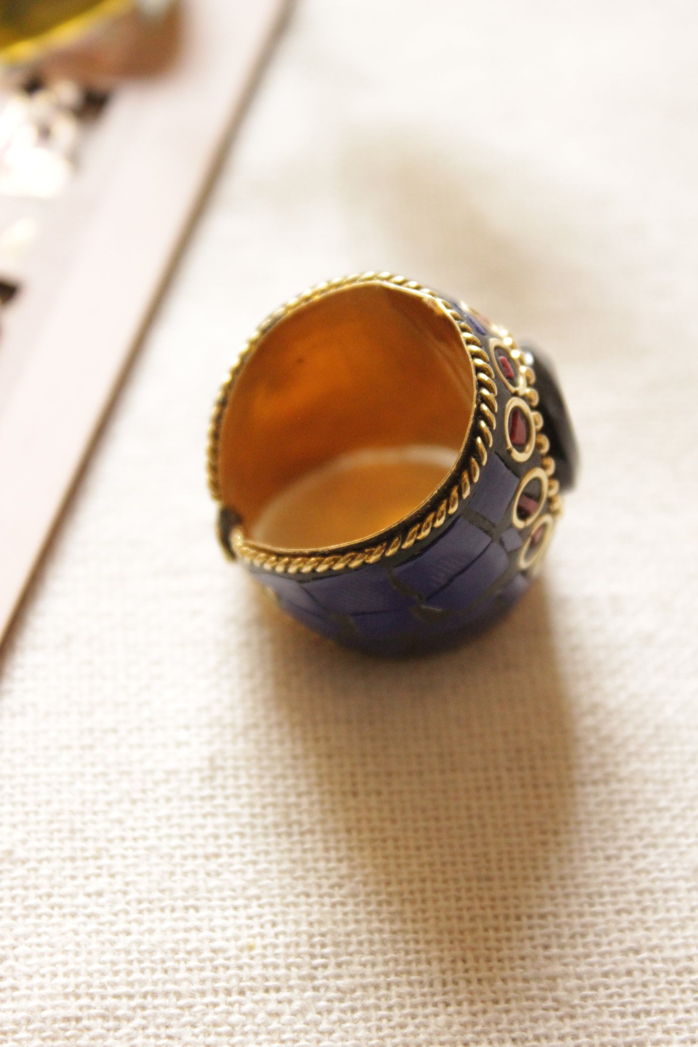 Blue and Gold Toned Tibetan Adjustable Ring