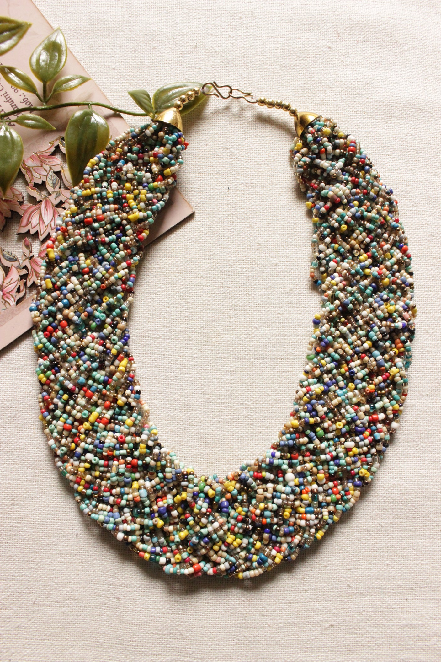 Multi-Color Criss-Cross Hand Braided Beaded Necklace
