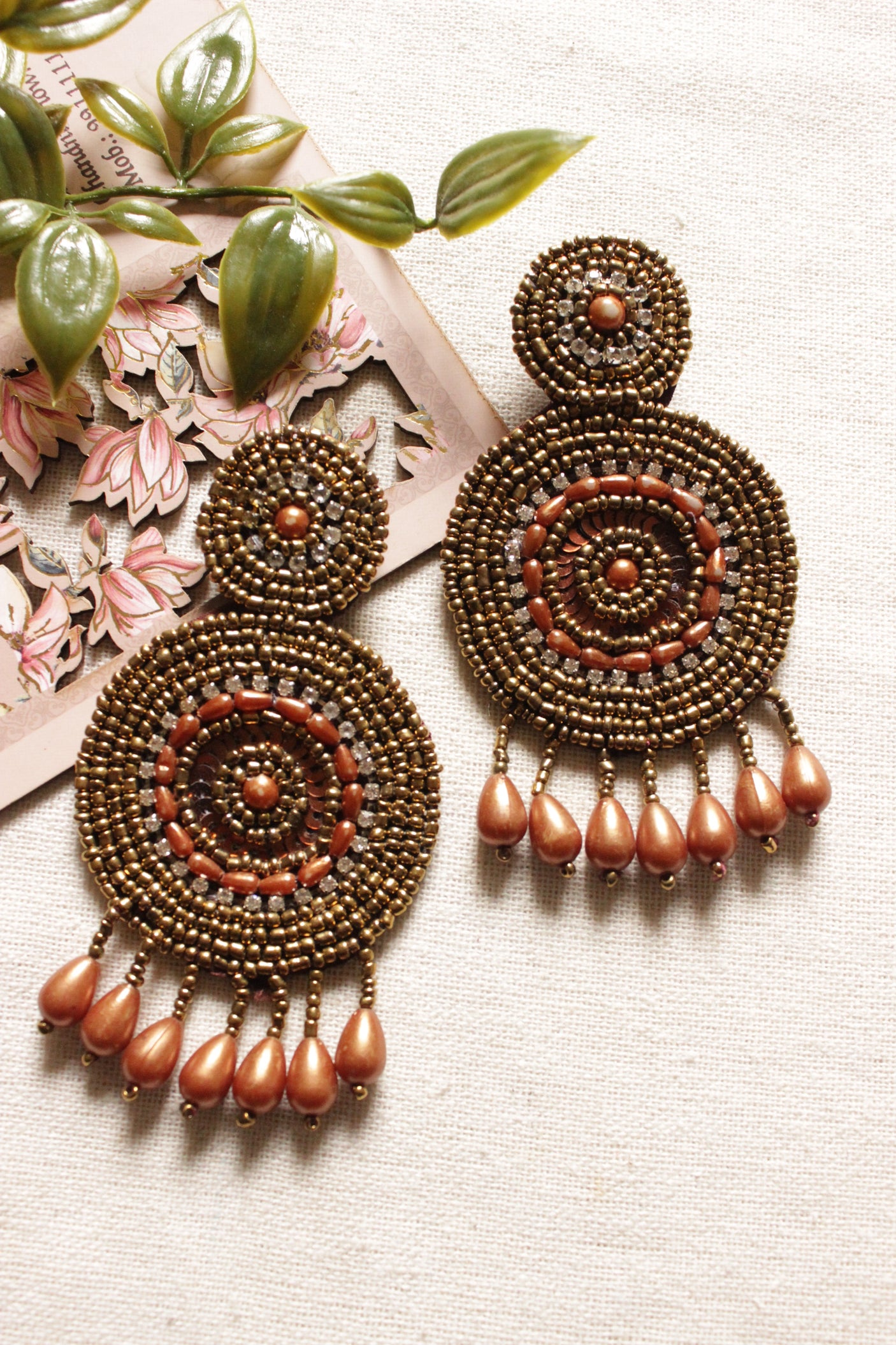 Shades of Brown Circular Handmade Beaded Earrings