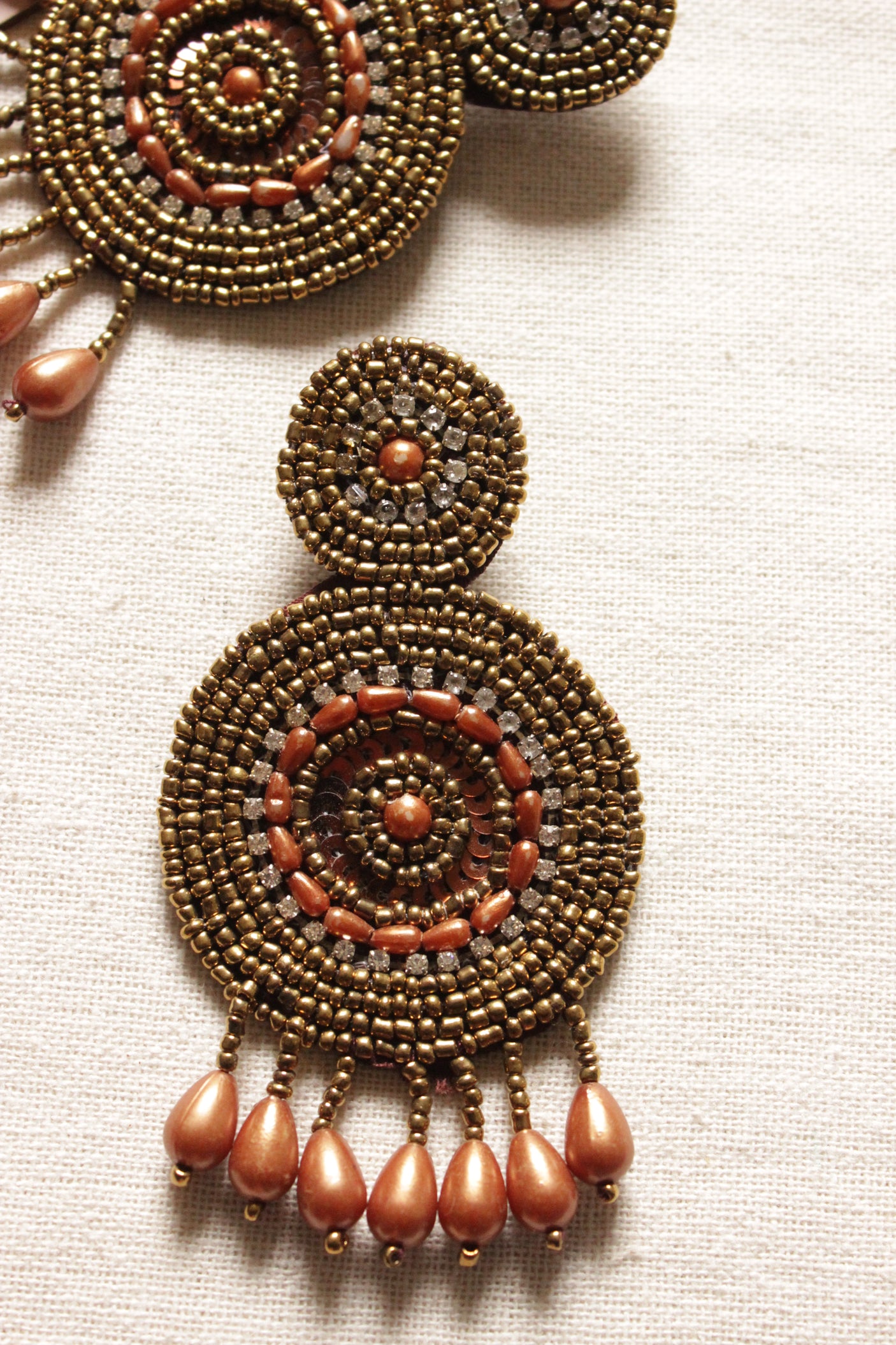 Shades of Brown Circular Handmade Beaded Earrings
