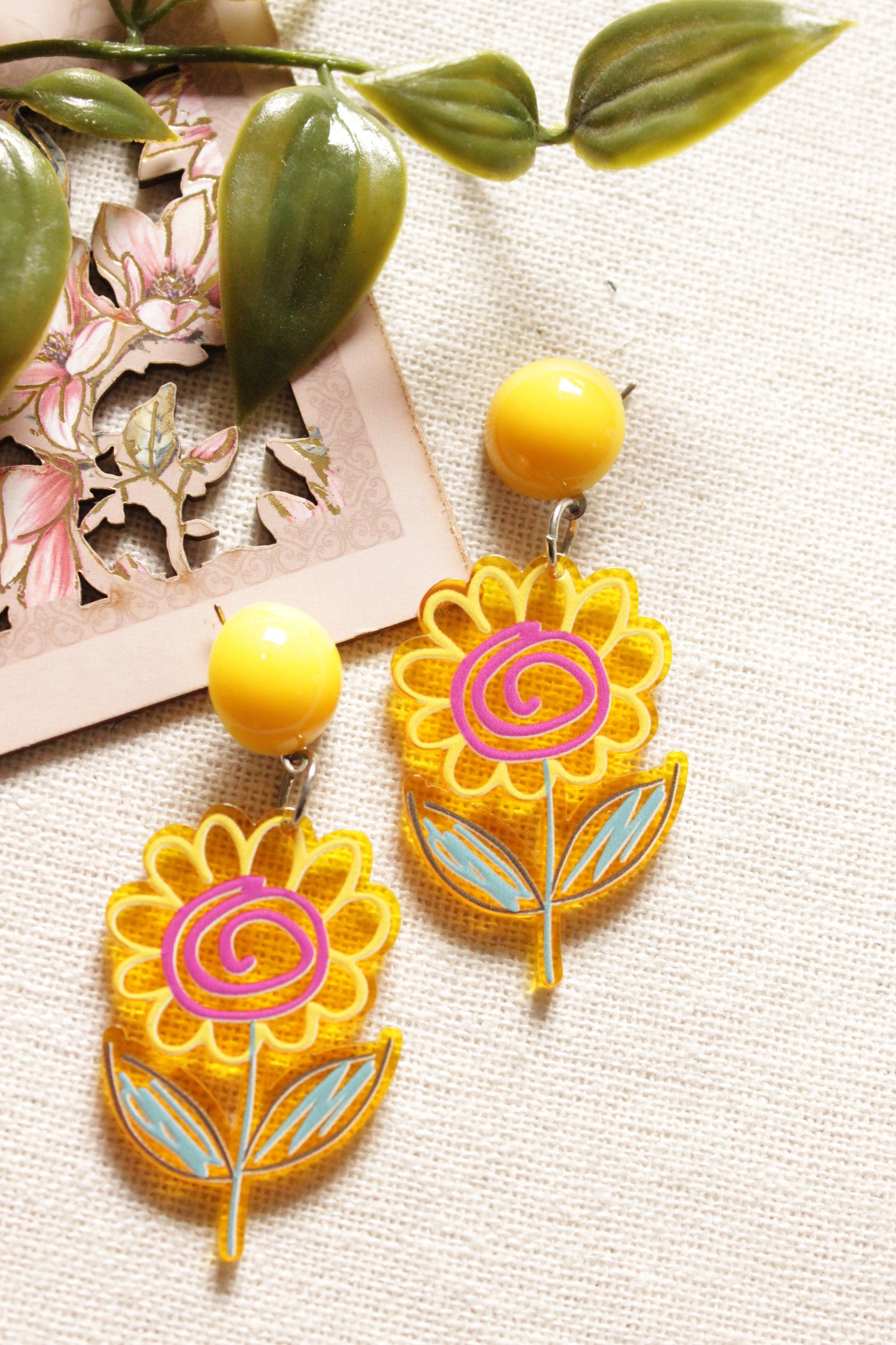 Flower Shape Handpainted Acrylic Earrings