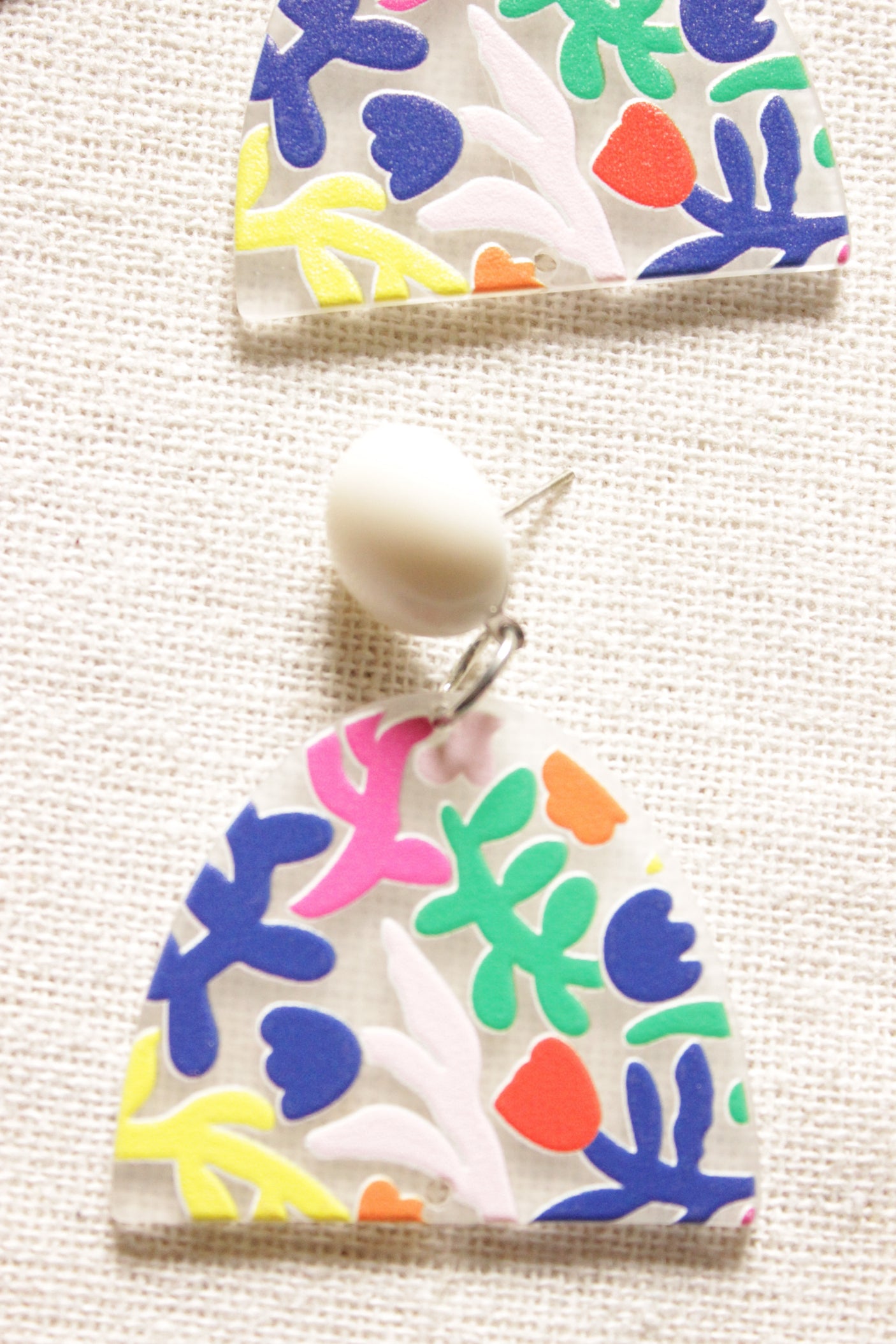 Flower and Leaves Printed Semi-Circular Acrylic Earrings