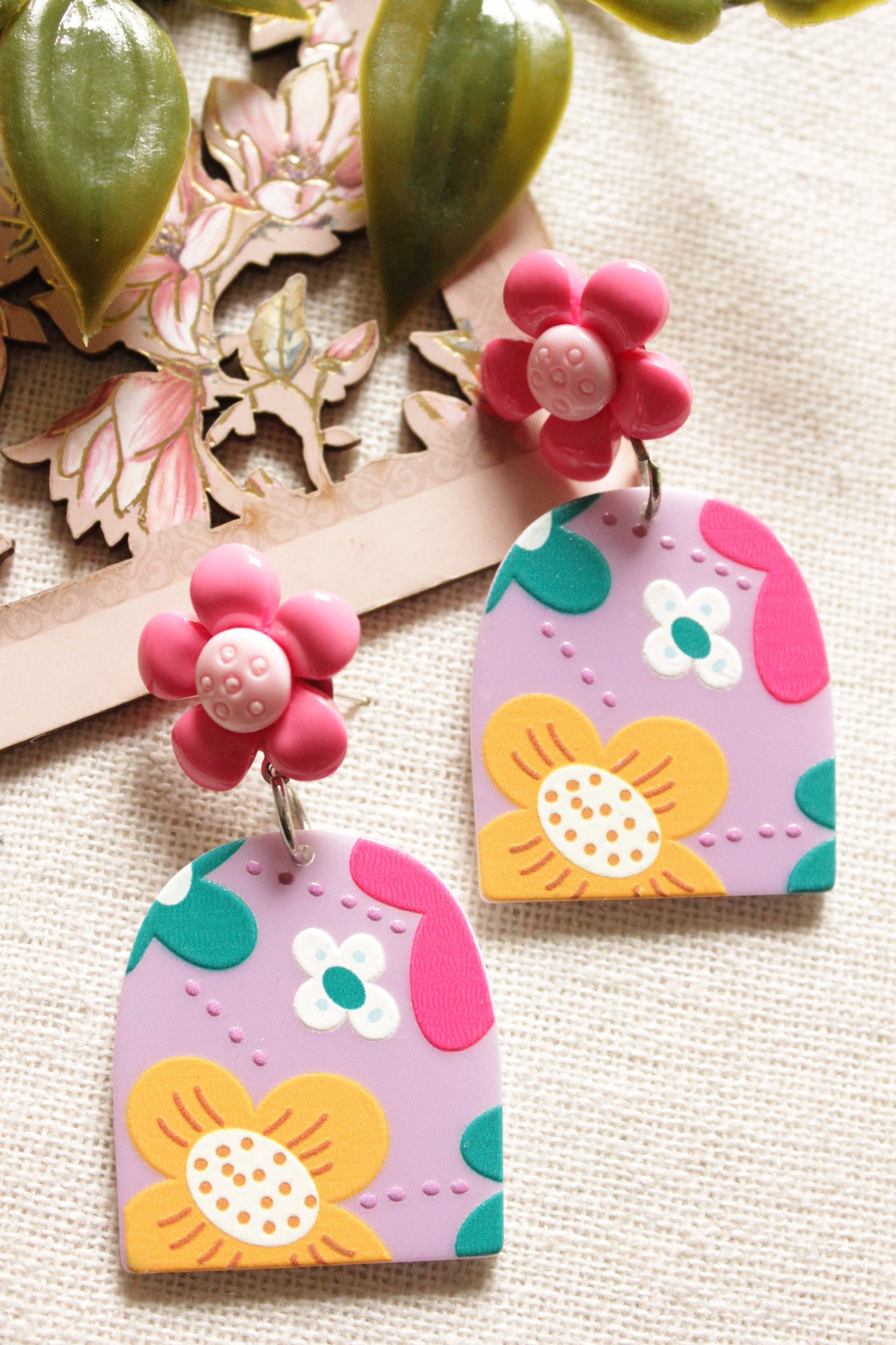 Vibrant Flower Painted Acrylic Earrings