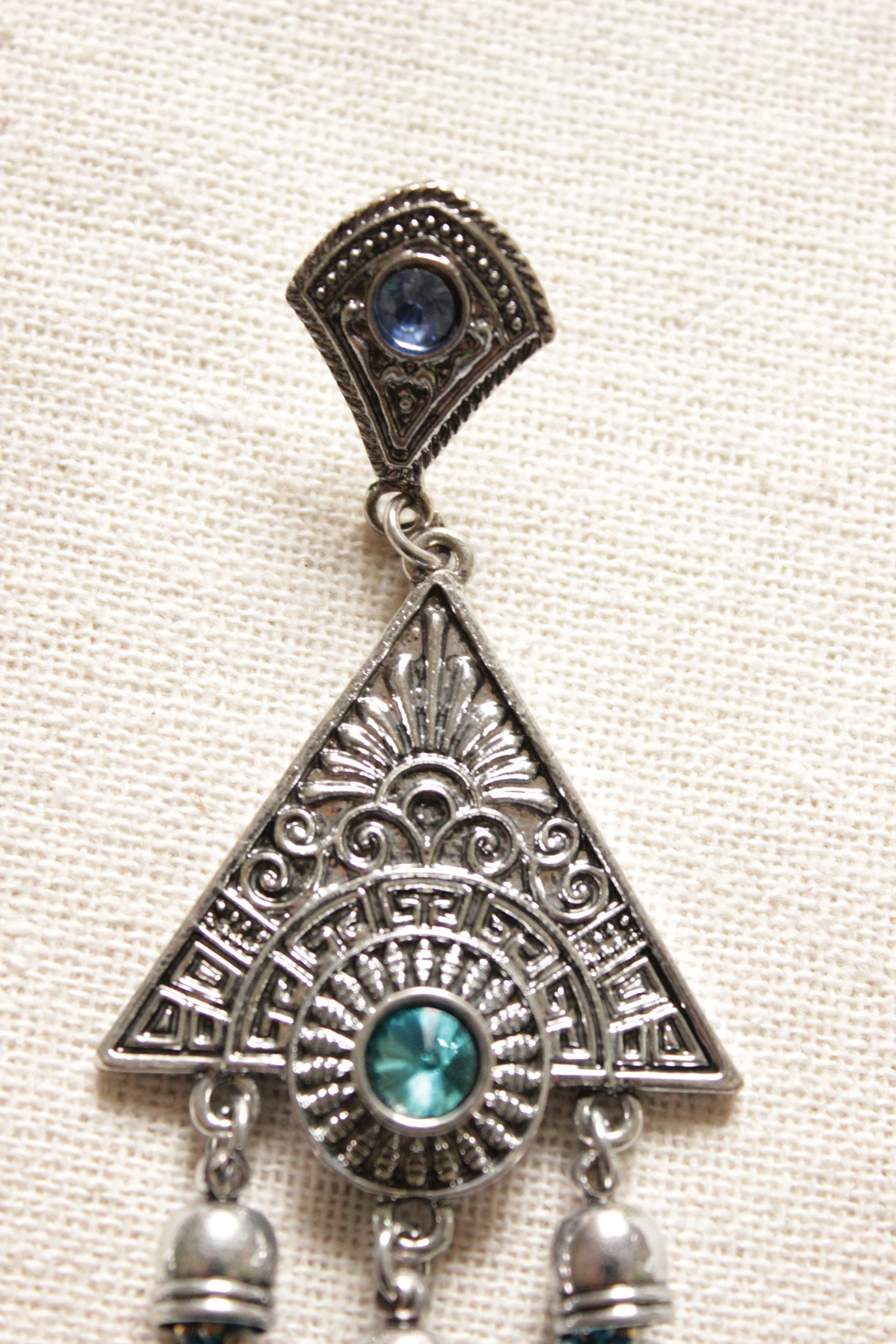 Triangular Premium Brass Earrings with Dangling Chain Strings