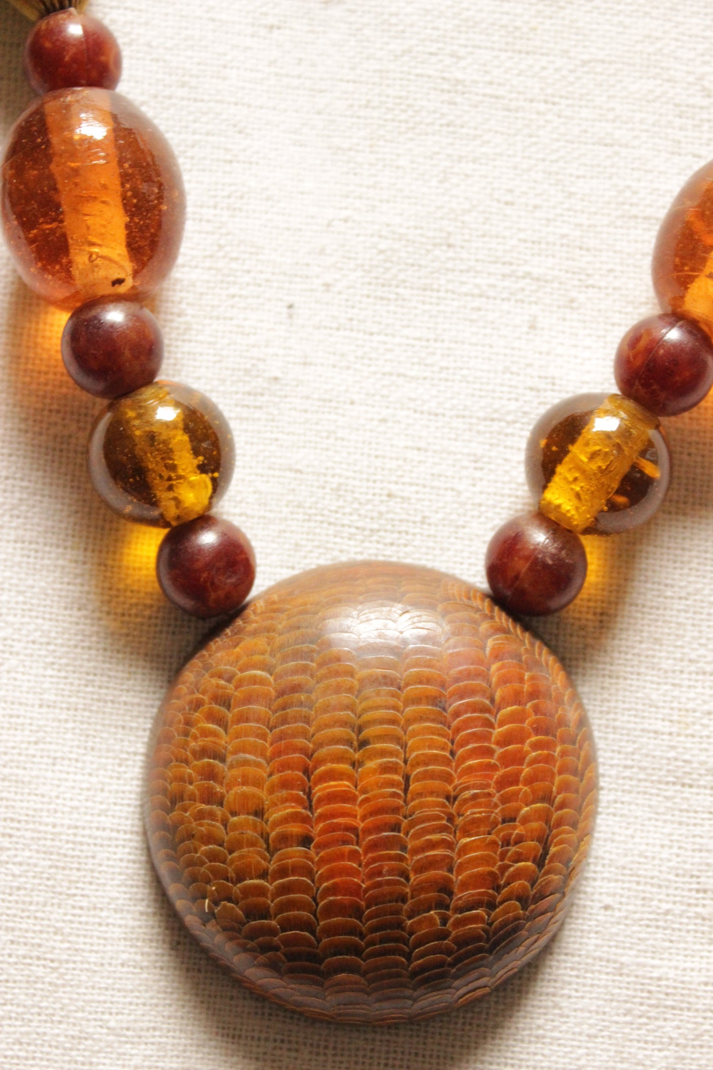 Wooden Pendant and Acrylic Beads Necklace