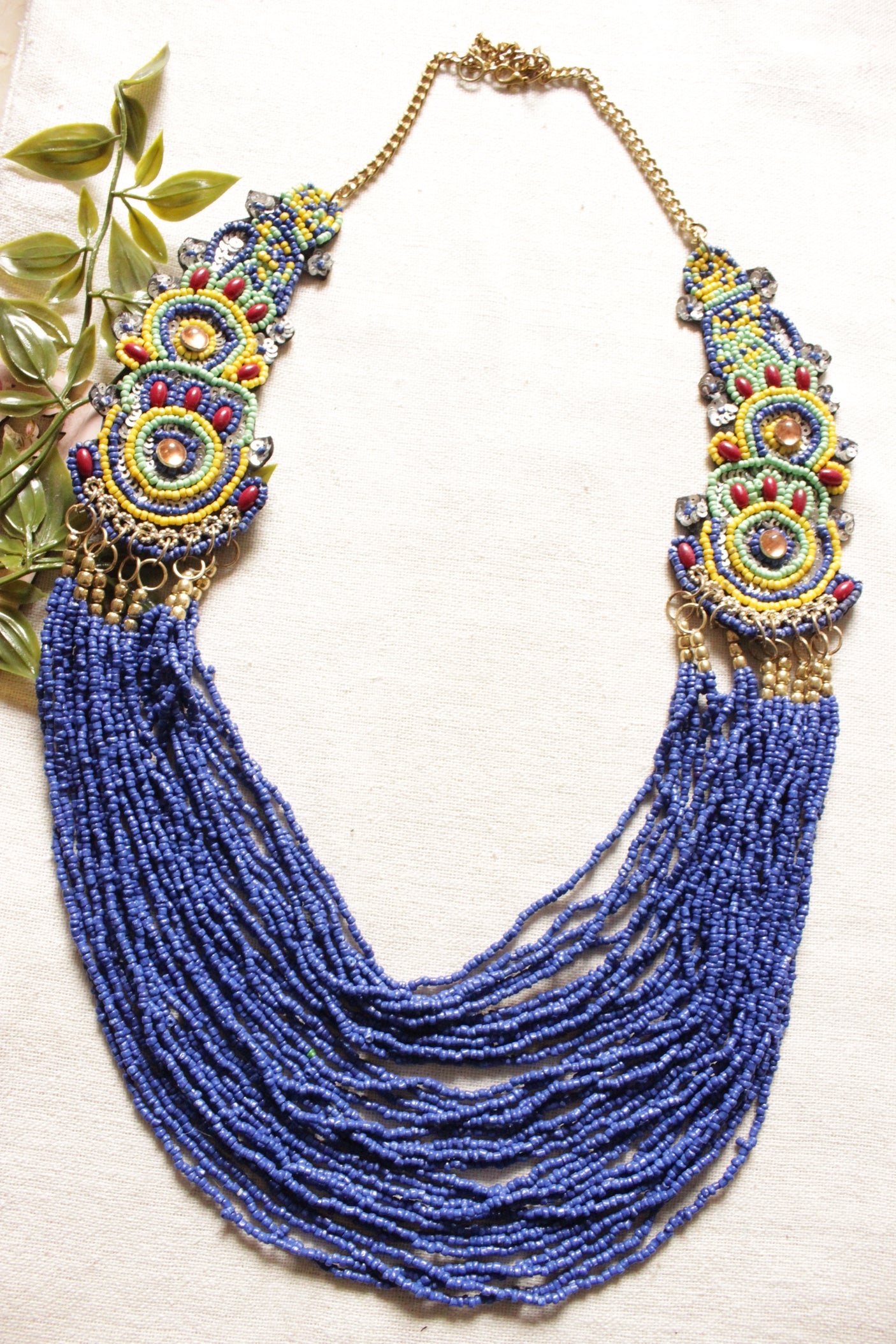 Multi-Layer Blue Beads Handmade Beaded Necklace