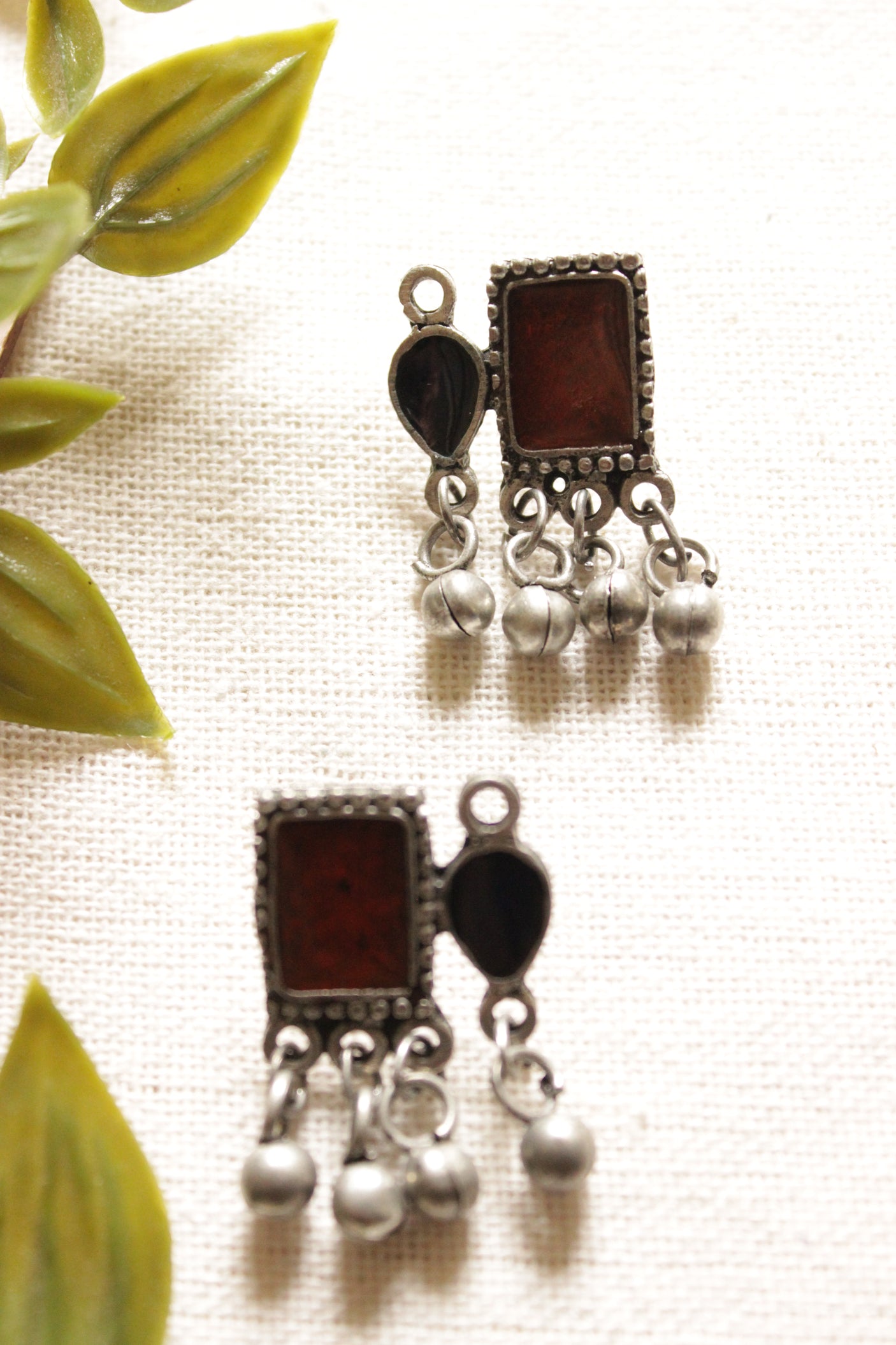 Orange and Pink Enamel Painted Oxidised Finish Long Afghani Necklace Set