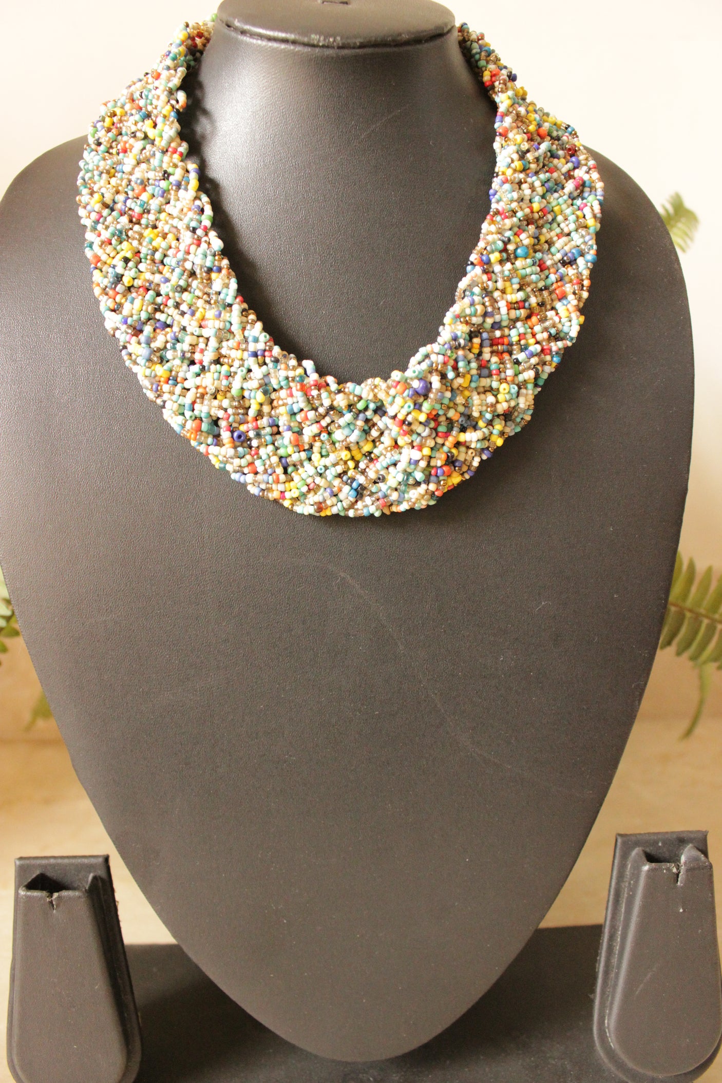 Multi-Color Criss-Cross Hand Braided Beaded Necklace