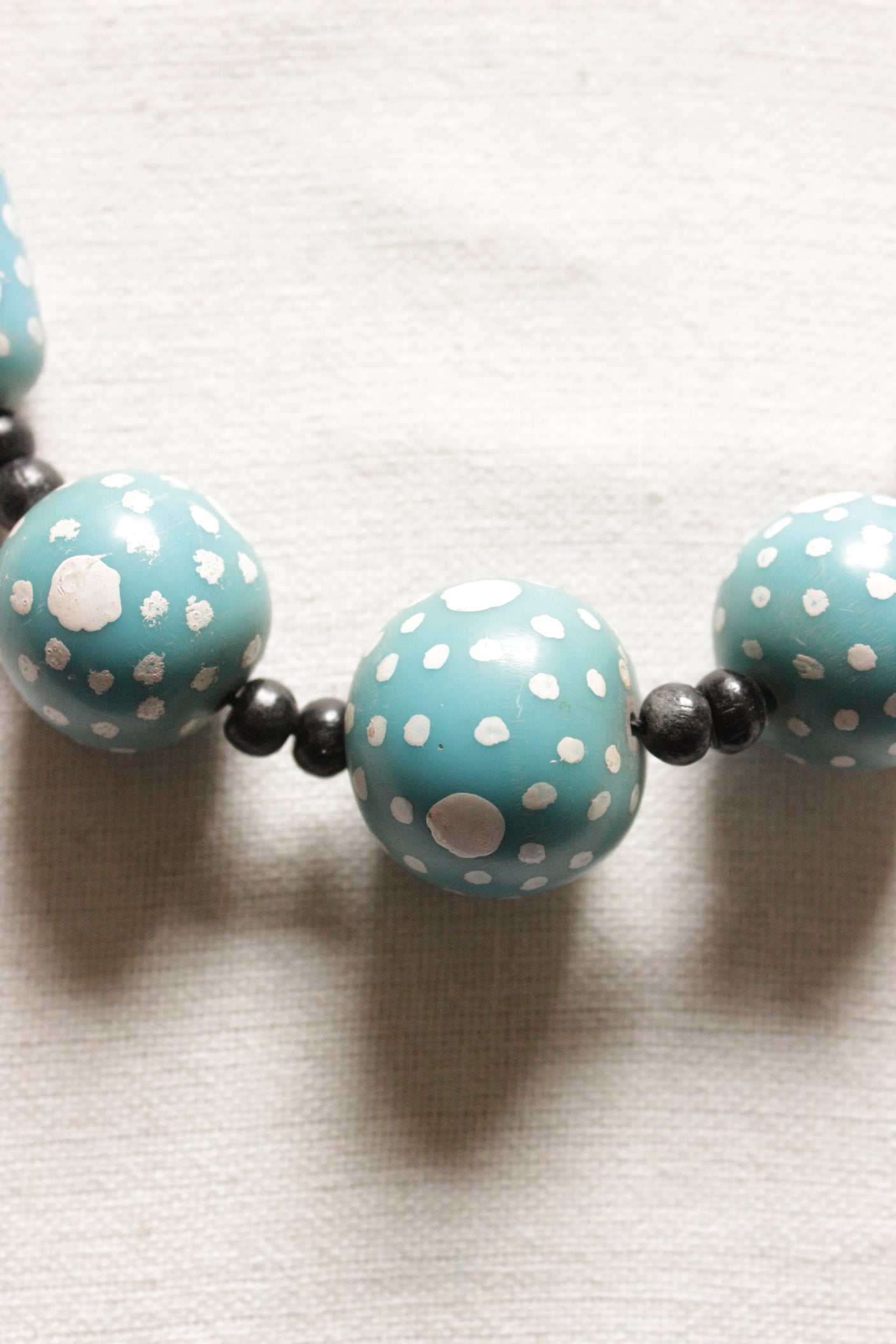Blue and Black Wooden Beads Hand Painted Necklace