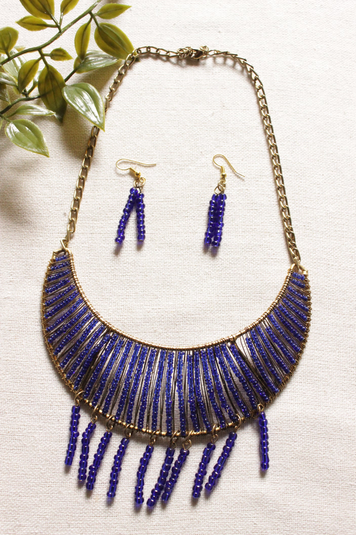 Purple Beads Handmade Gold Toned Adjustable Length Hasli Style Necklace Set