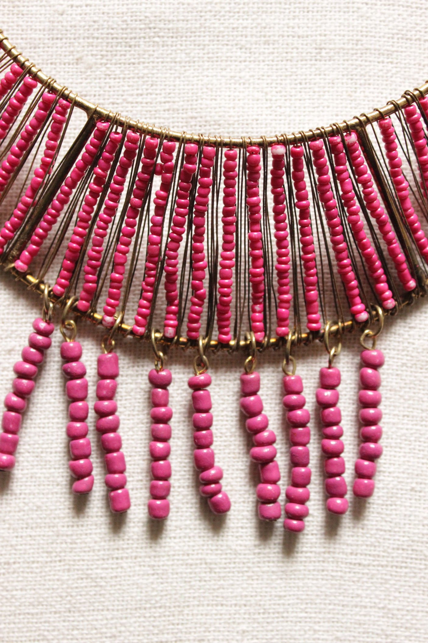 Pink Beads Handmade Gold Toned Adjustable Length Hasli Style Necklace Set