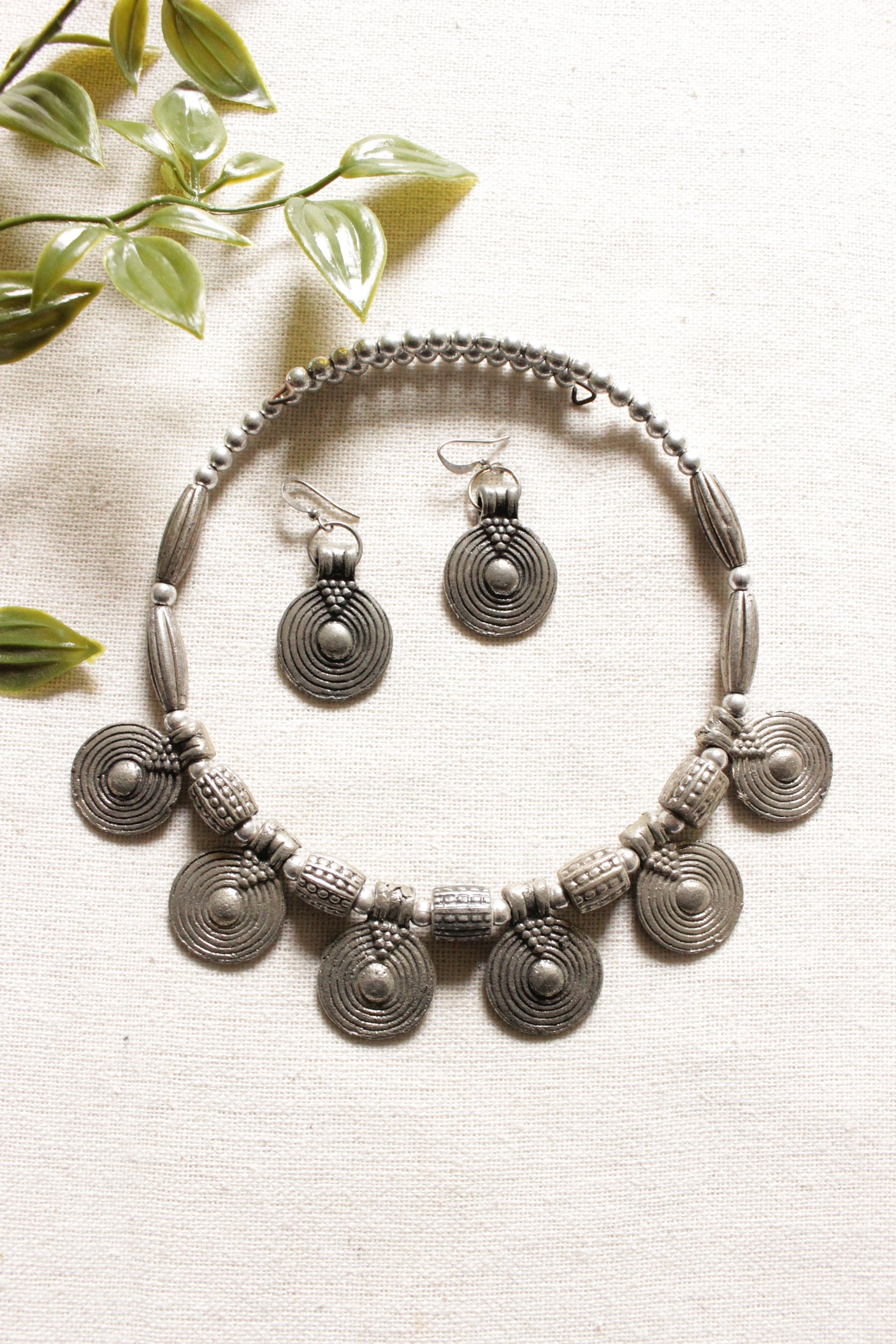 Spiral Metal Charms Embellished Silver Finish Choker Necklace