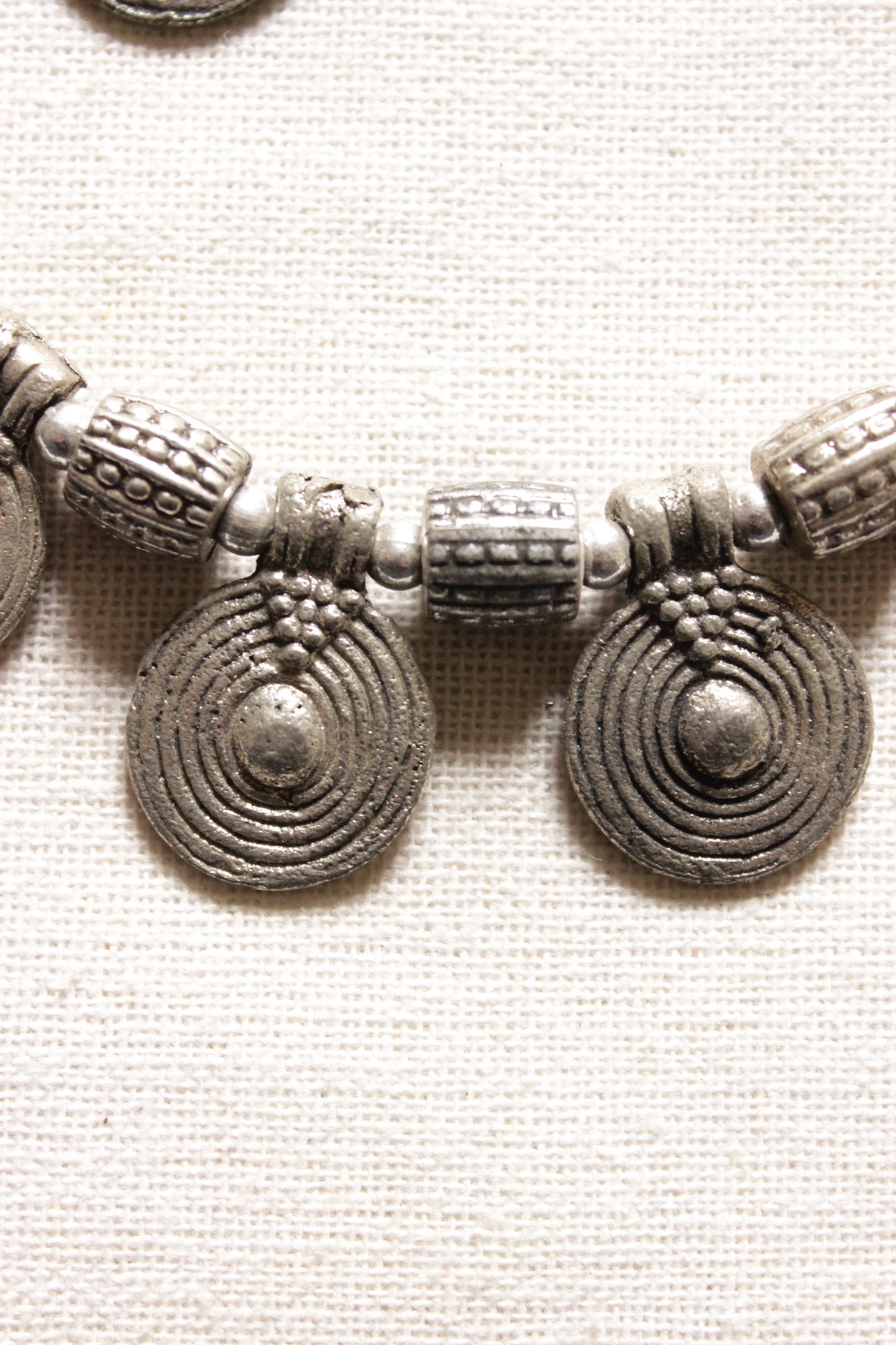 Spiral Metal Charms Embellished Silver Finish Choker Necklace