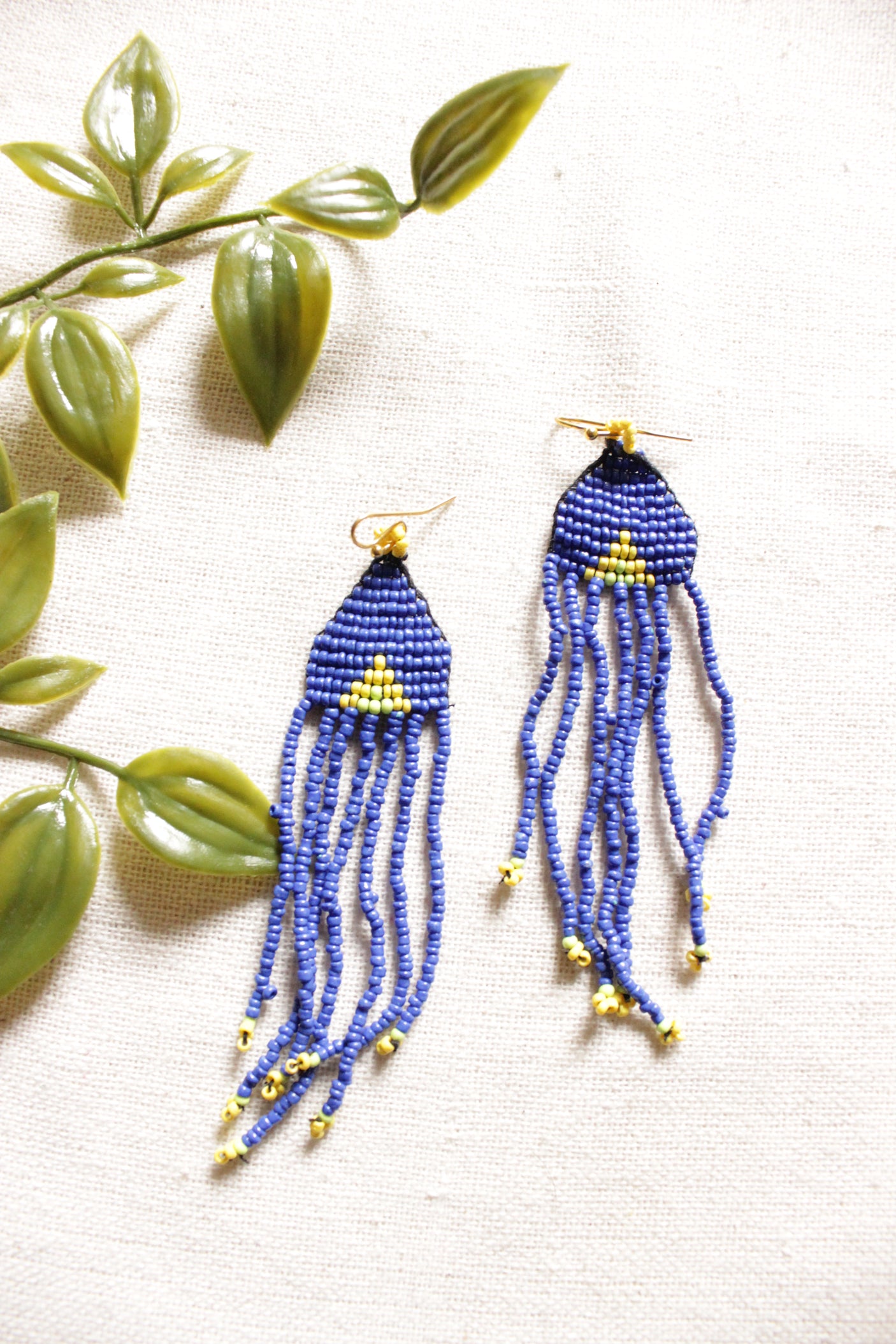 Purple and Yellow Handmade Beaded Collar Choker Style Necklace Set