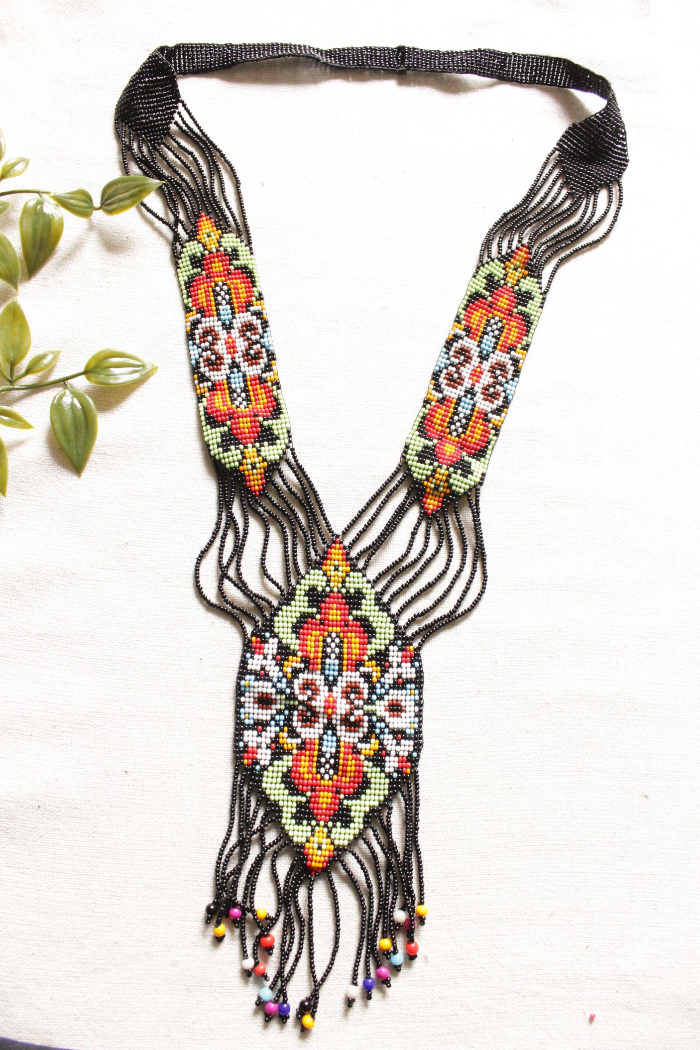 Black and Multi-Color Handmade Beaded Long Necklace Set