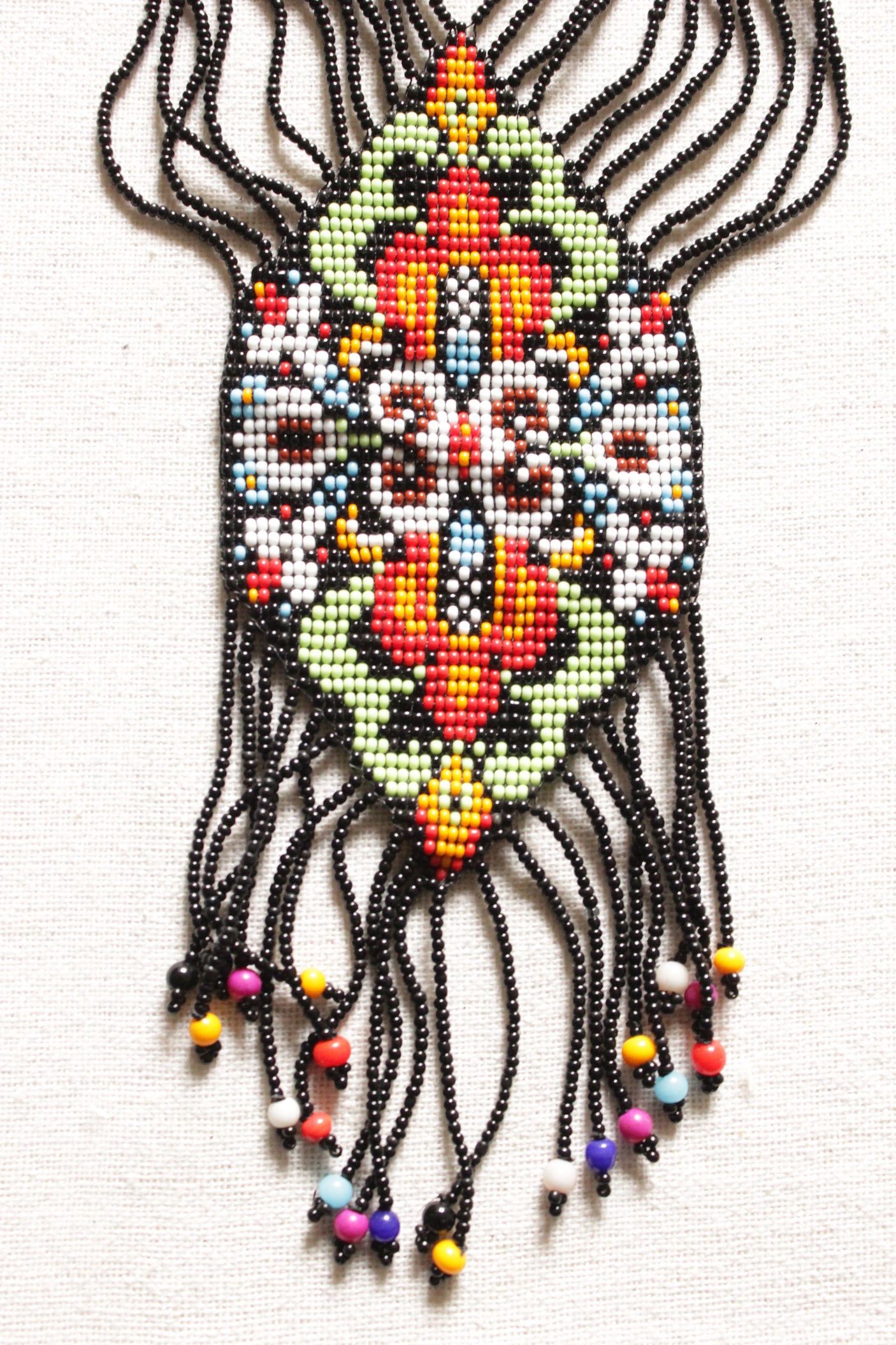Black and Multi-Color Handmade Beaded Long Necklace Set