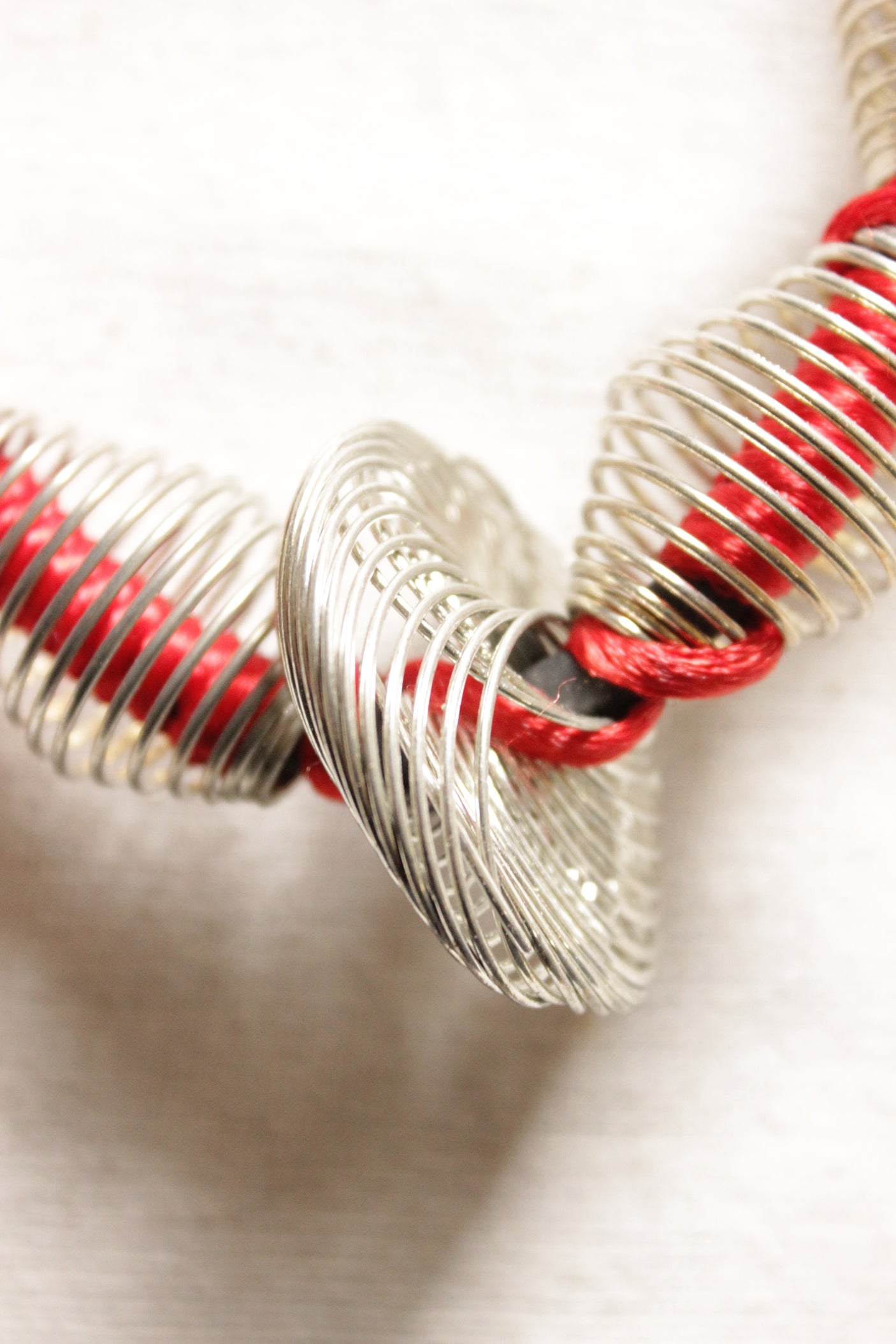 Metal Wire Braided Around Thread Necklace Red Contemporary Necklace Set