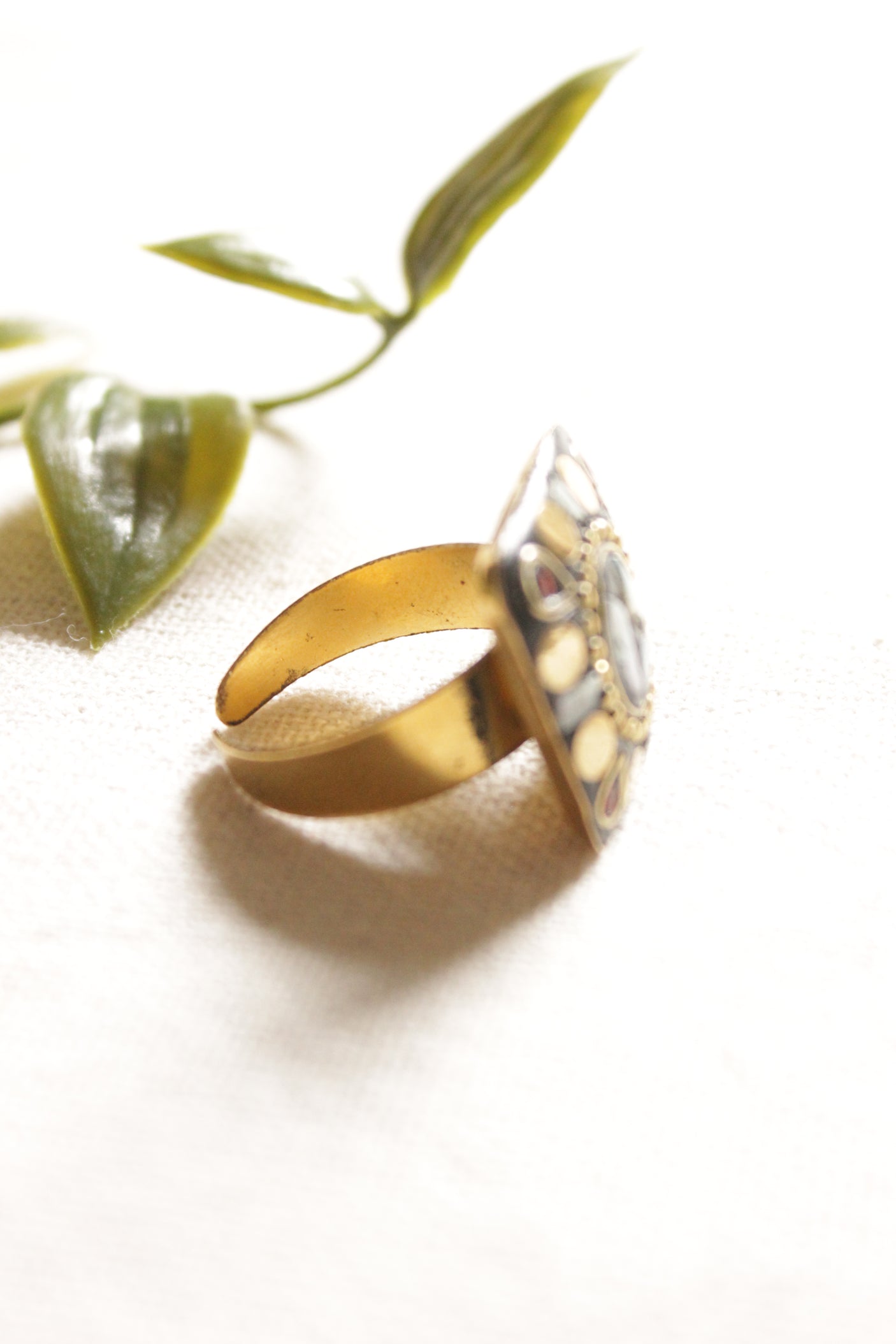 Black Gold Toned Adjustable Tibetan Ring