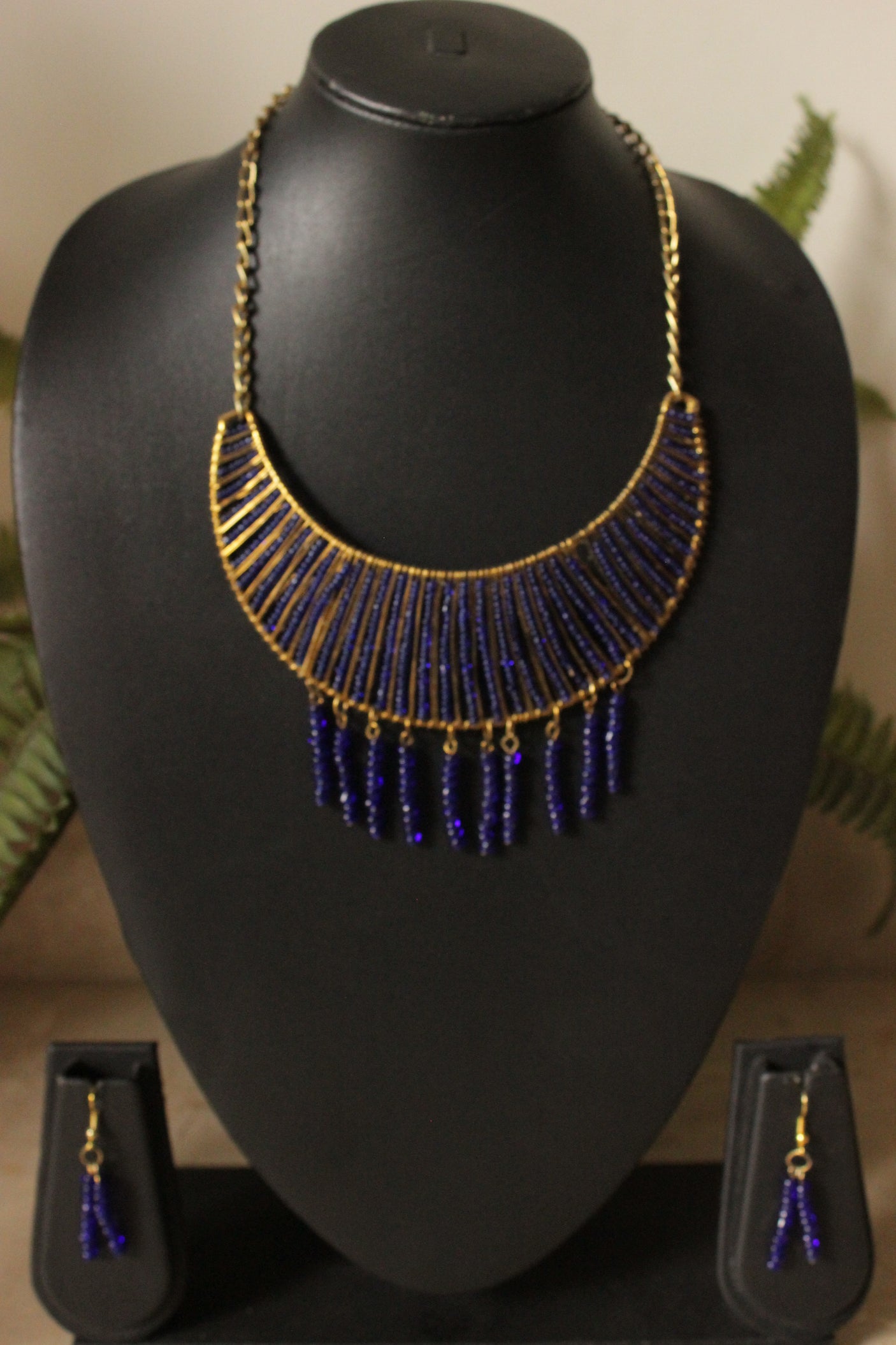 Purple Beads Handmade Gold Toned Adjustable Length Hasli Style Necklace Set