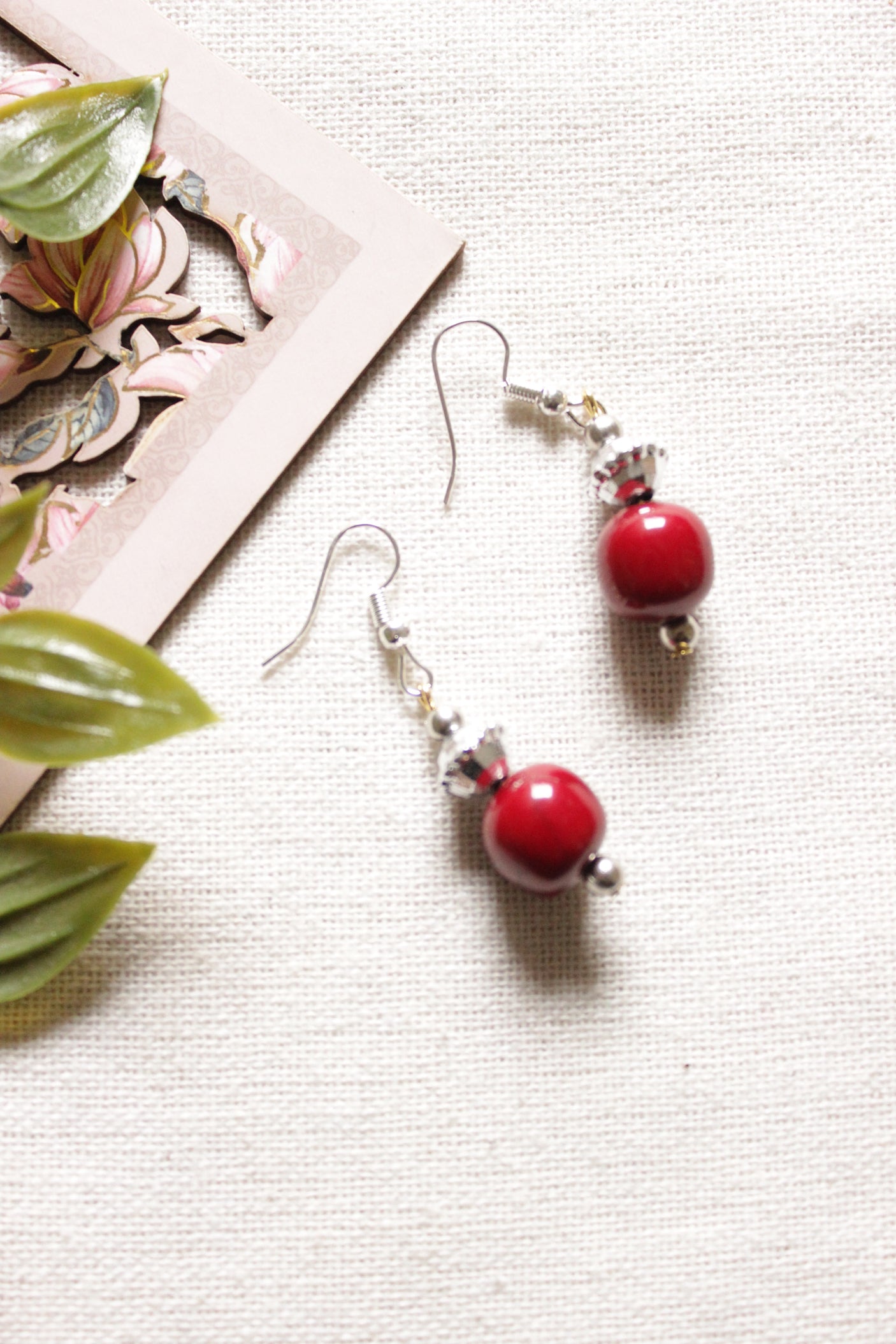 Maroon Acrylic Beads Silver Finish Necklace Set