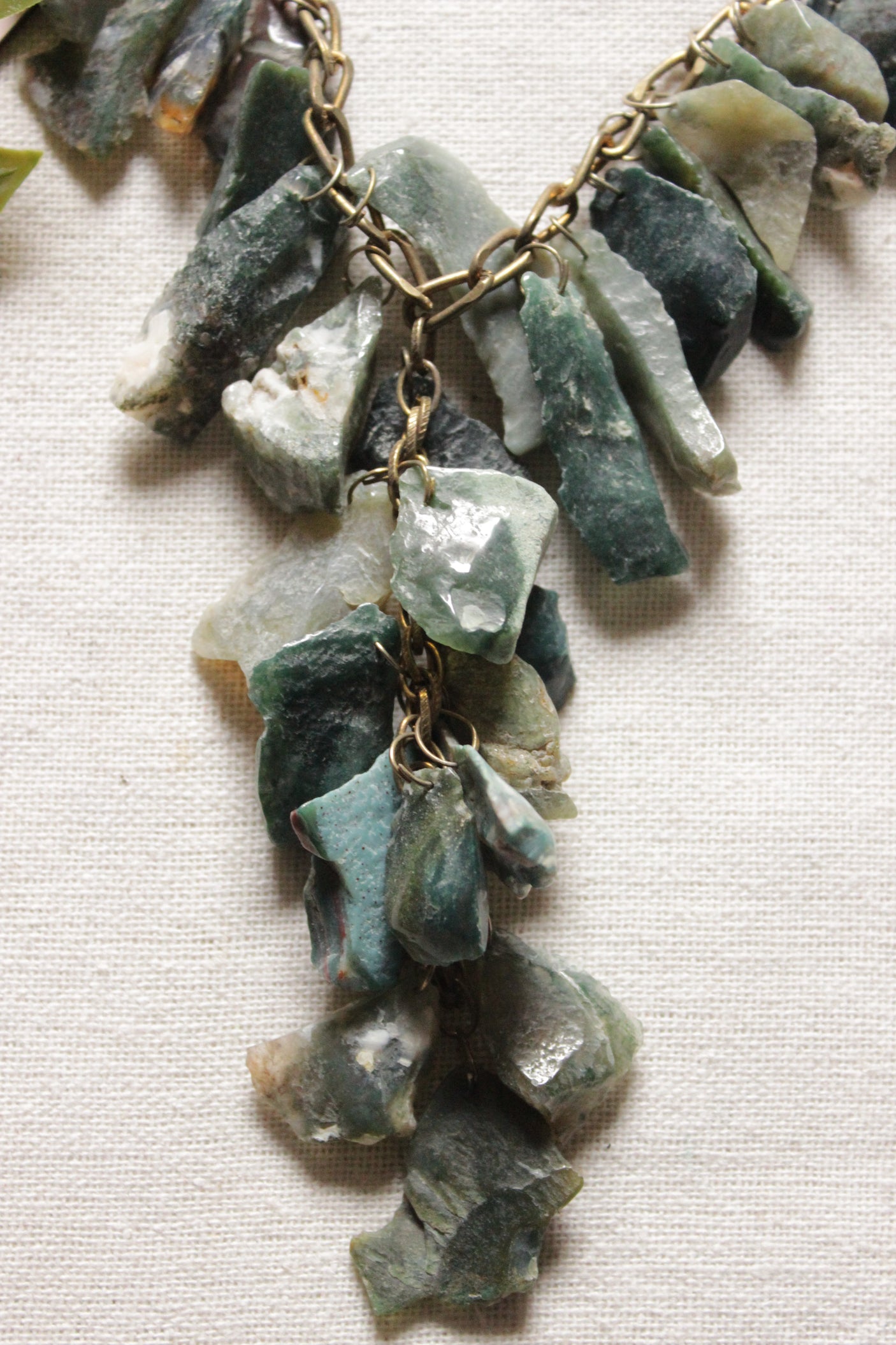 Shades of Blue Stones Braided in Golden Chain Necklace