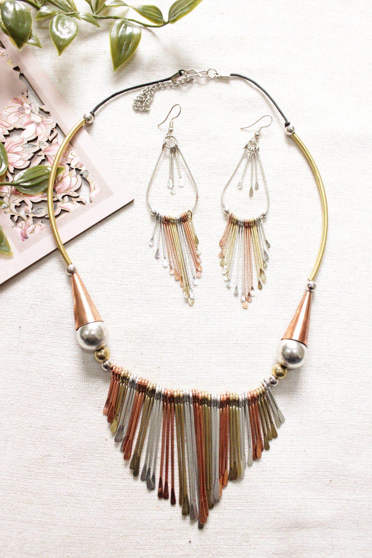 Bronze and Gold Metal Accents with Hints of Grey Metal Necklace Set