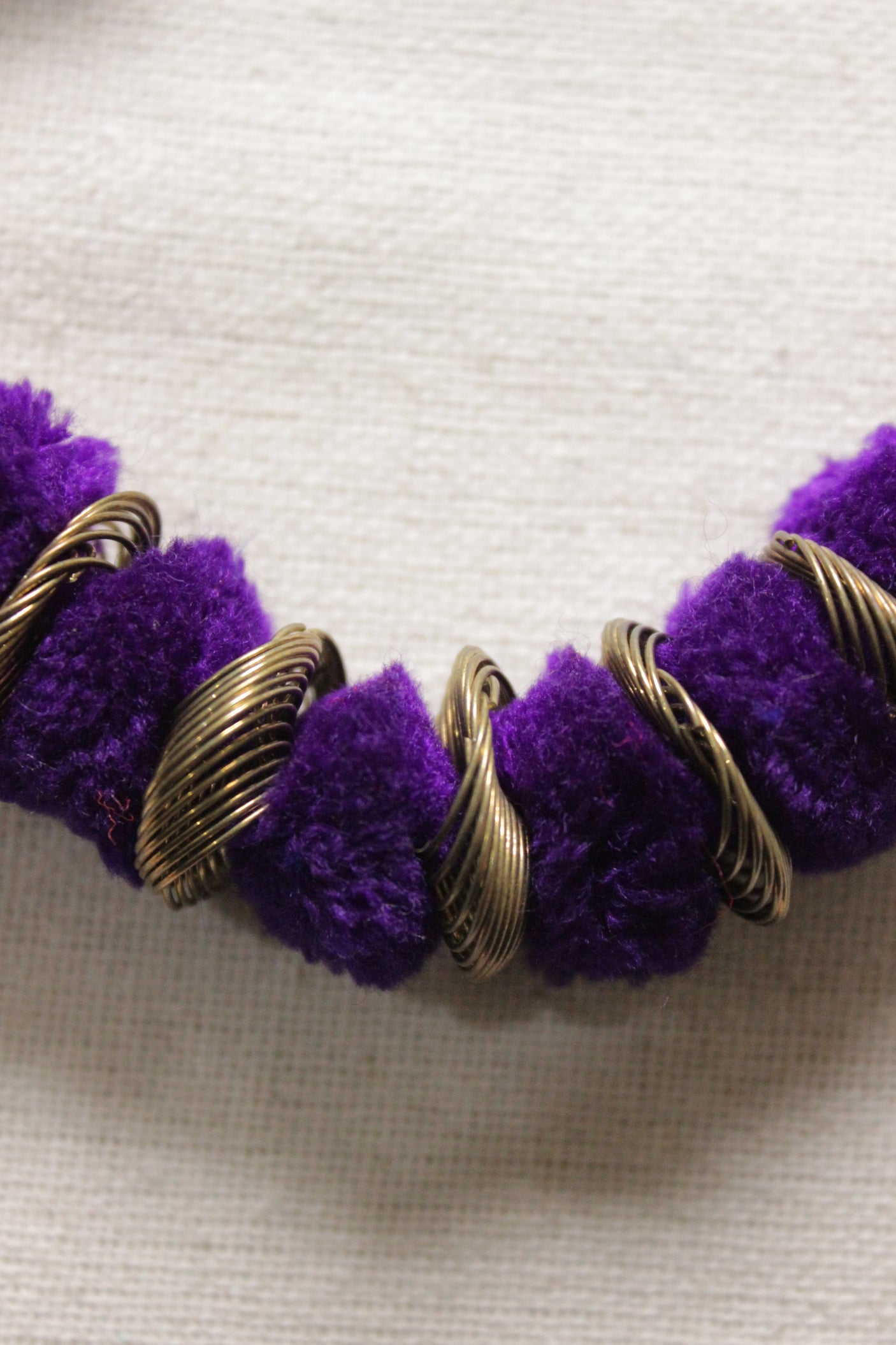 Purple Pom Pom Embellished Dull Gold Finish Adjustable Length Choker Necklace Set