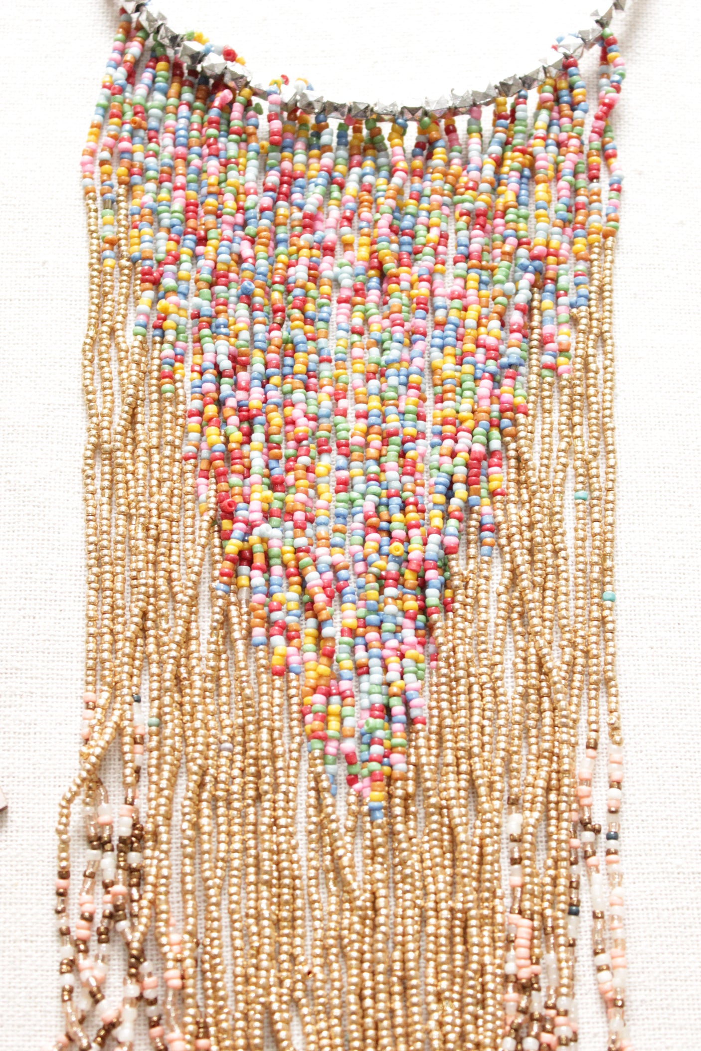 Multi-Color Beads with Gold Tone Hand Braided Long Multi-Layer Choker Necklace