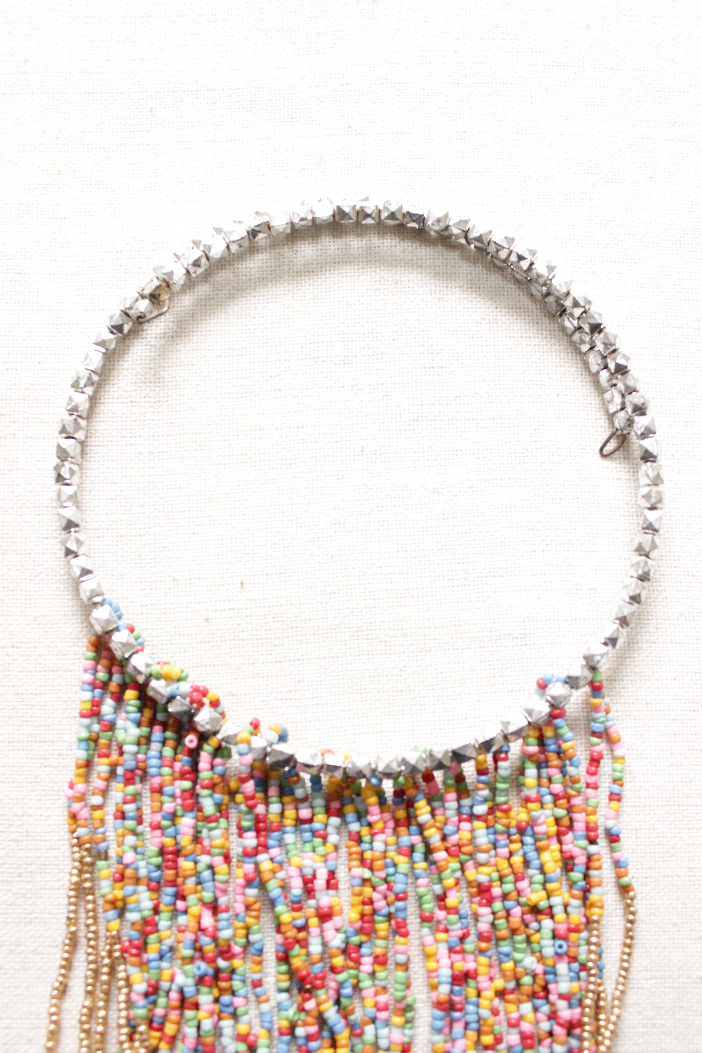 Multi-Color Beads with Gold Tone Hand Braided Long Multi-Layer Choker Necklace