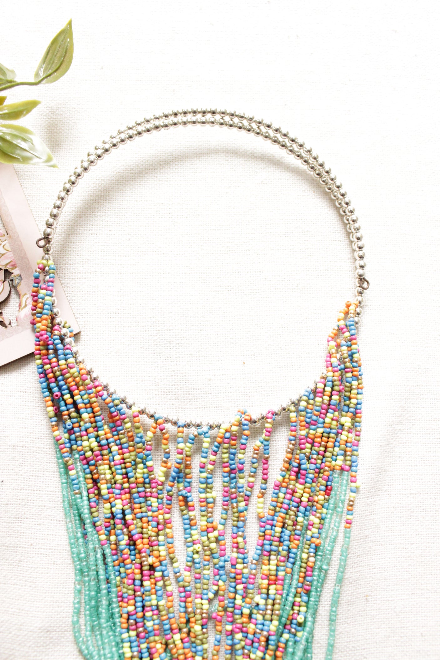 Orange and Blue Beads Hand Braided Long Multi-Layer Choker Necklace