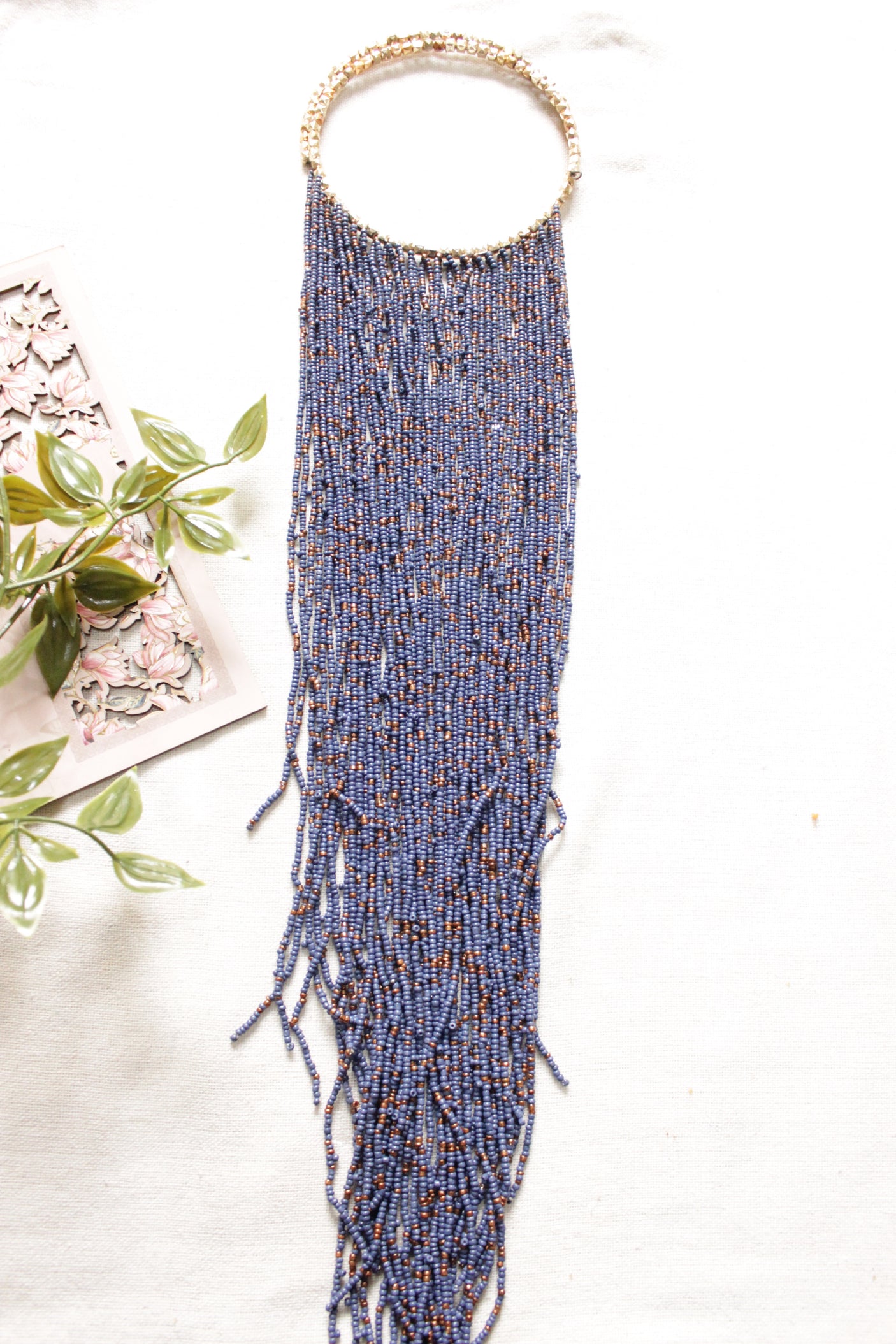 Navy Blue Beads Hand Braided Long Multi-Layer Choker Necklace