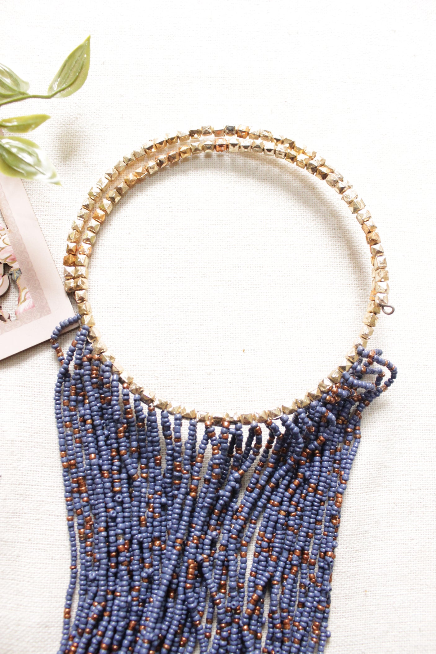 Navy Blue Beads Hand Braided Long Multi-Layer Choker Necklace