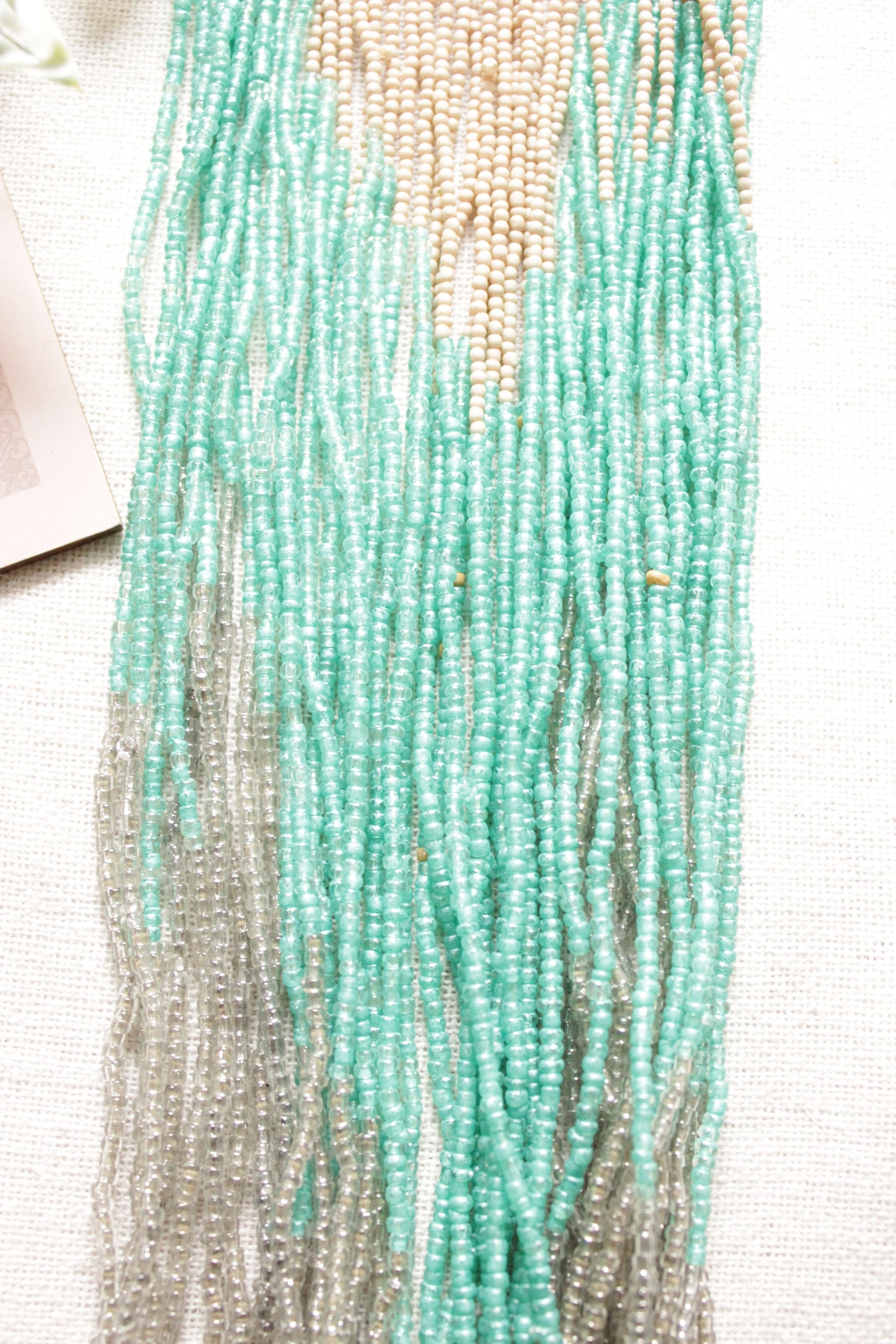 Beige Turquoise and Grey Beads Hand Braided Long Multi-Layer Choker Necklace