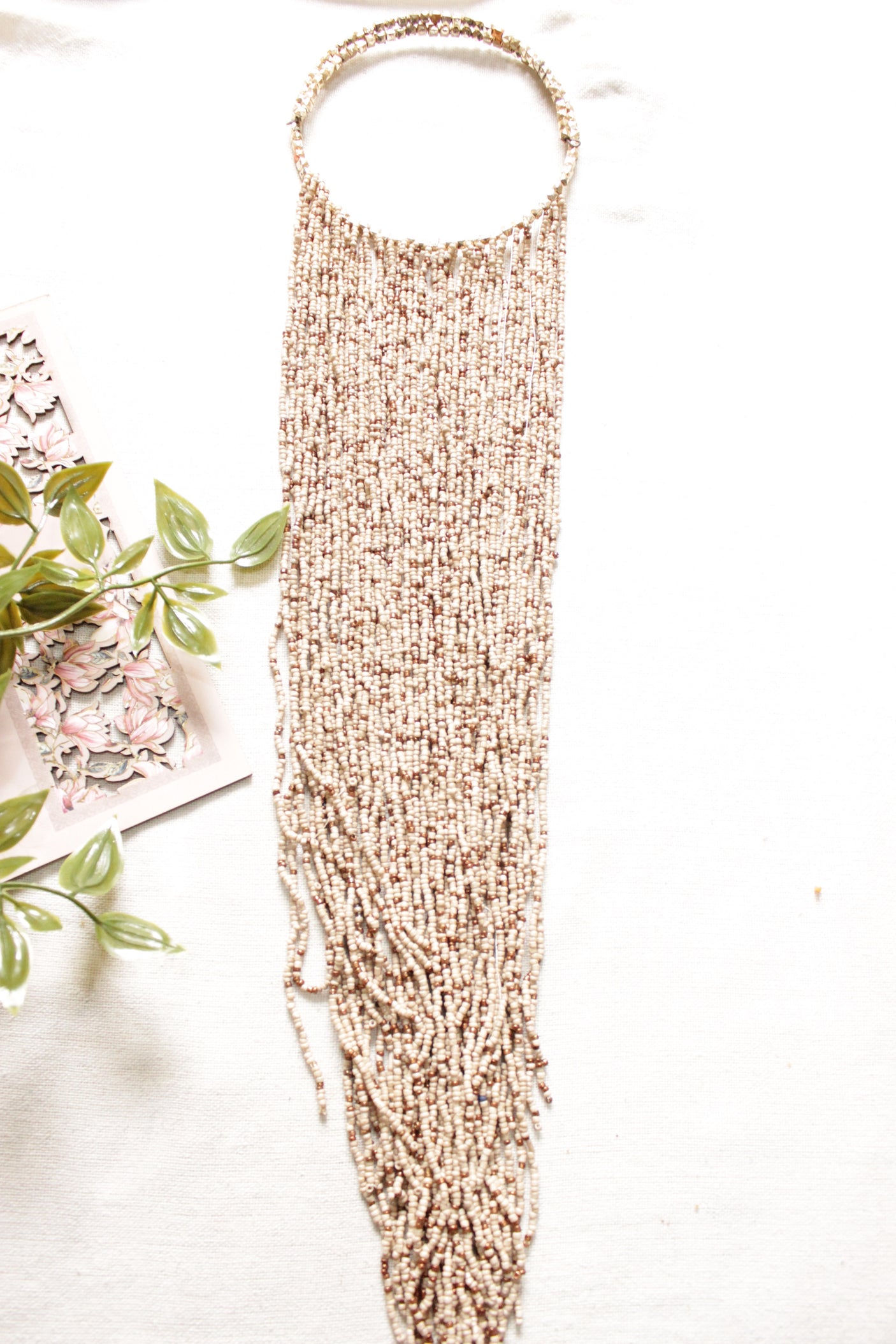 Beige and Bronze Beads Hand Braided Long Multi-Layer Choker Necklace