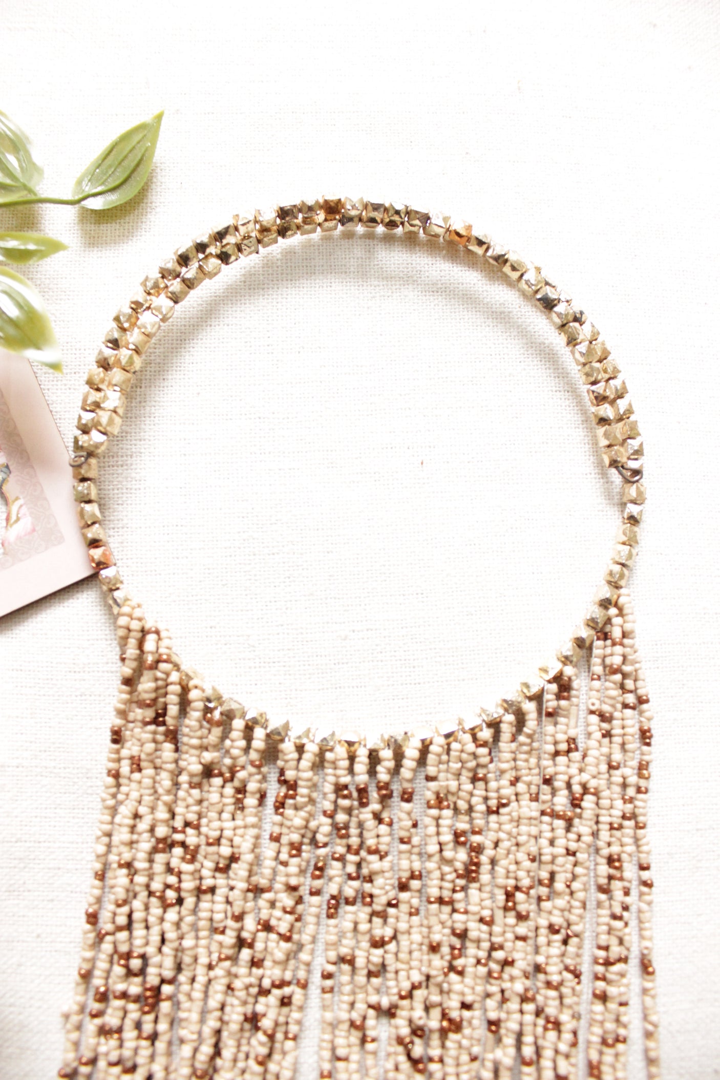 Beige and Bronze Beads Hand Braided Long Multi-Layer Choker Necklace
