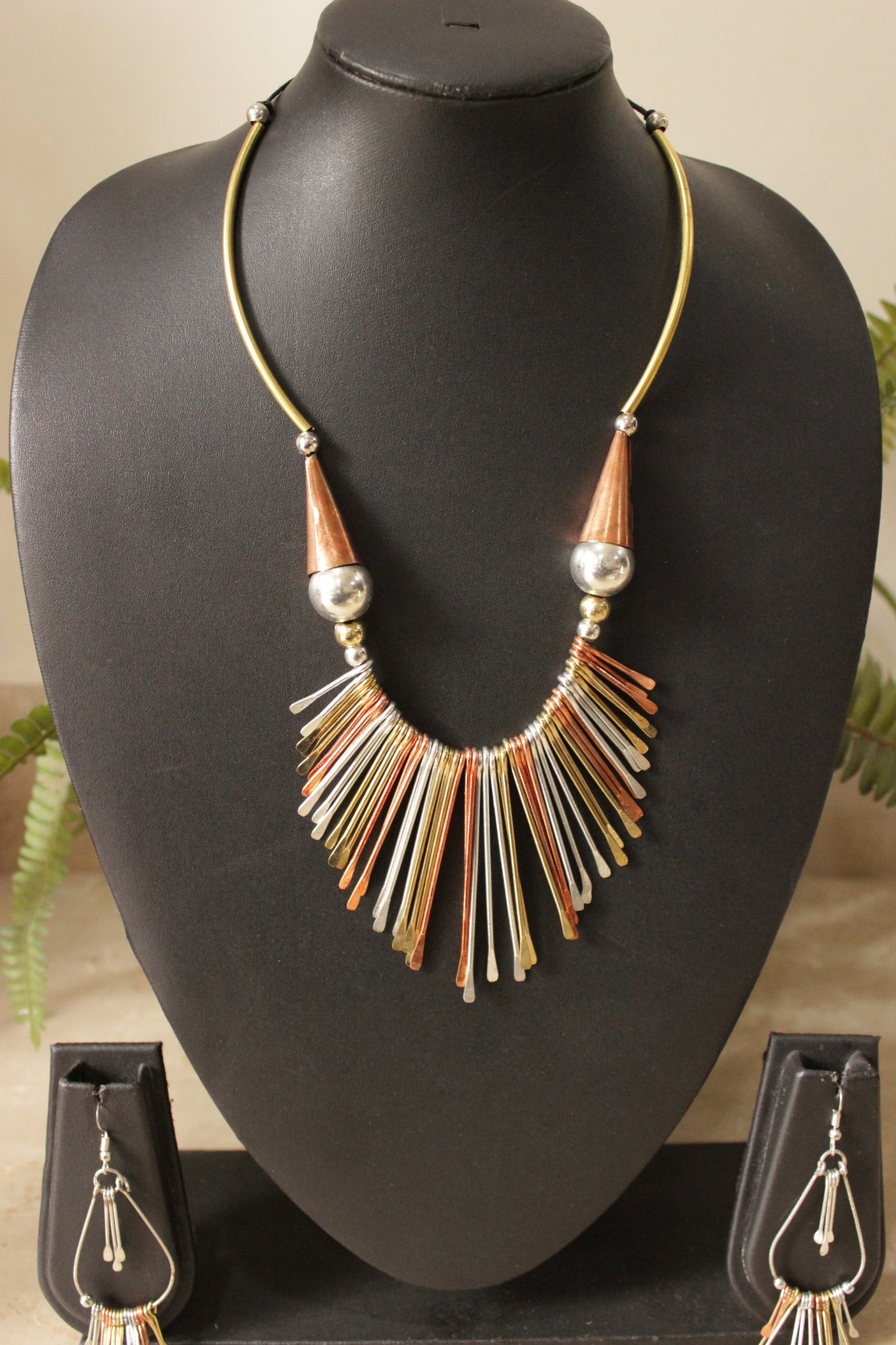 Bronze and Gold Metal Accents with Hints of Grey Metal Necklace Set