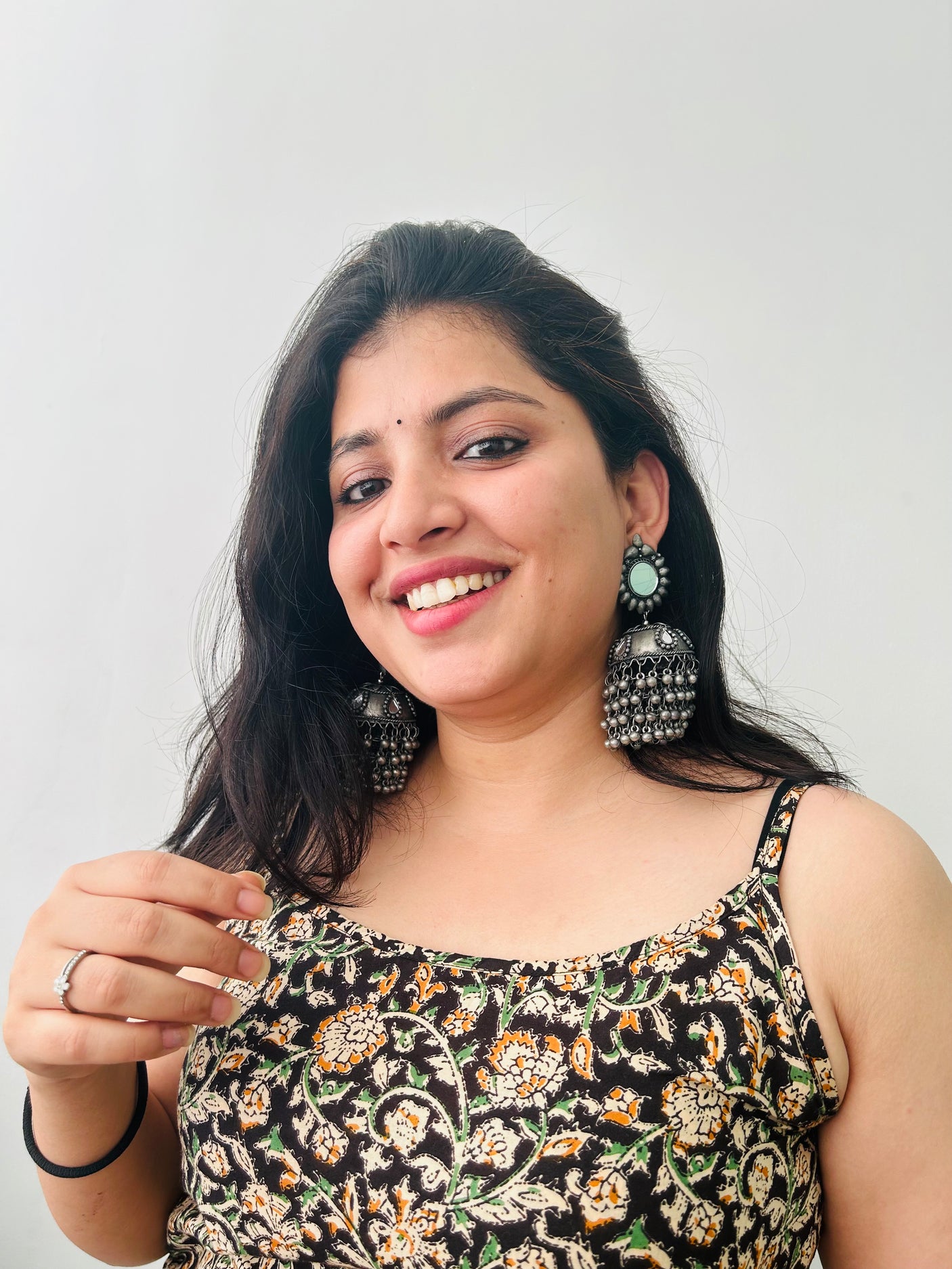 Mirror and Glass Stones Embedded Premium Oxidised Finish Brass Jhumka Earrings