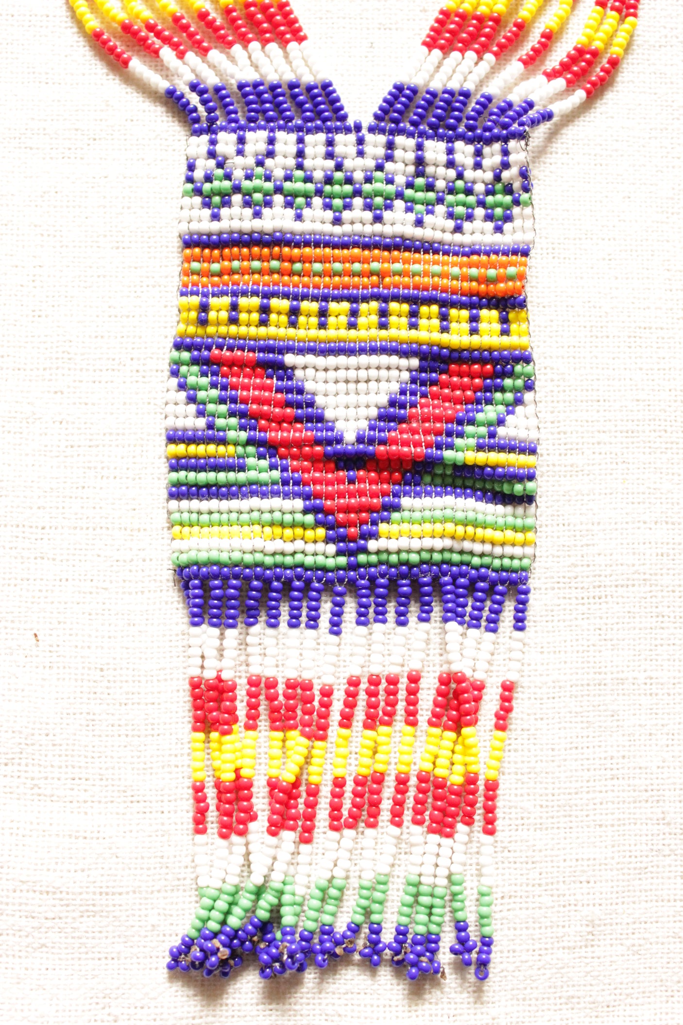 Multi-Color Geometric Motifs Handmade Beaded Long Necklace Set