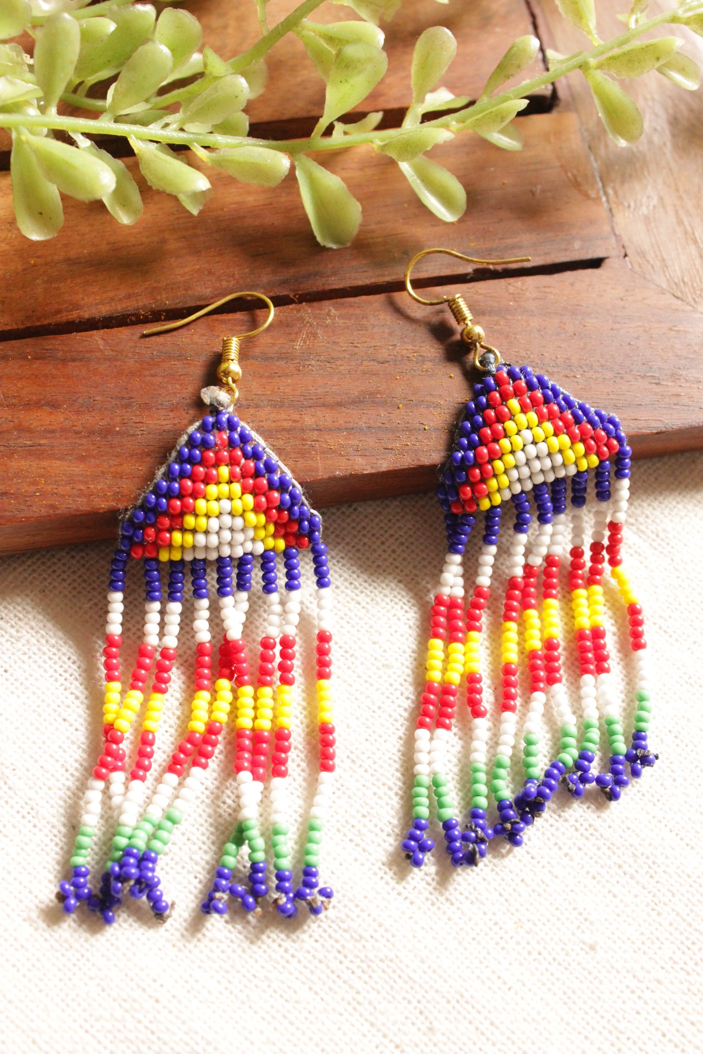 Multi-Color Geometric Motifs Handmade Beaded Long Necklace Set