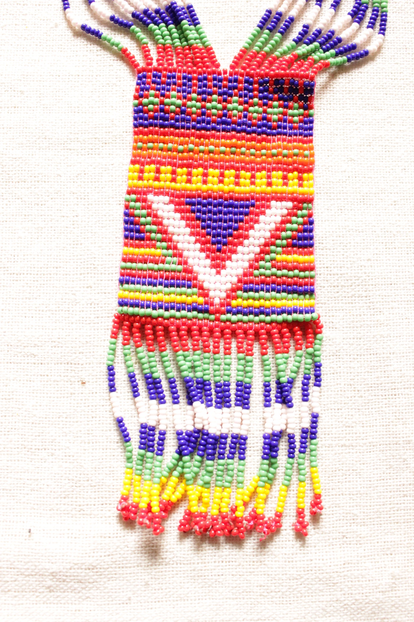 Red and Multi-Color Abstract Motifs Handmade Beaded Long Necklace Set