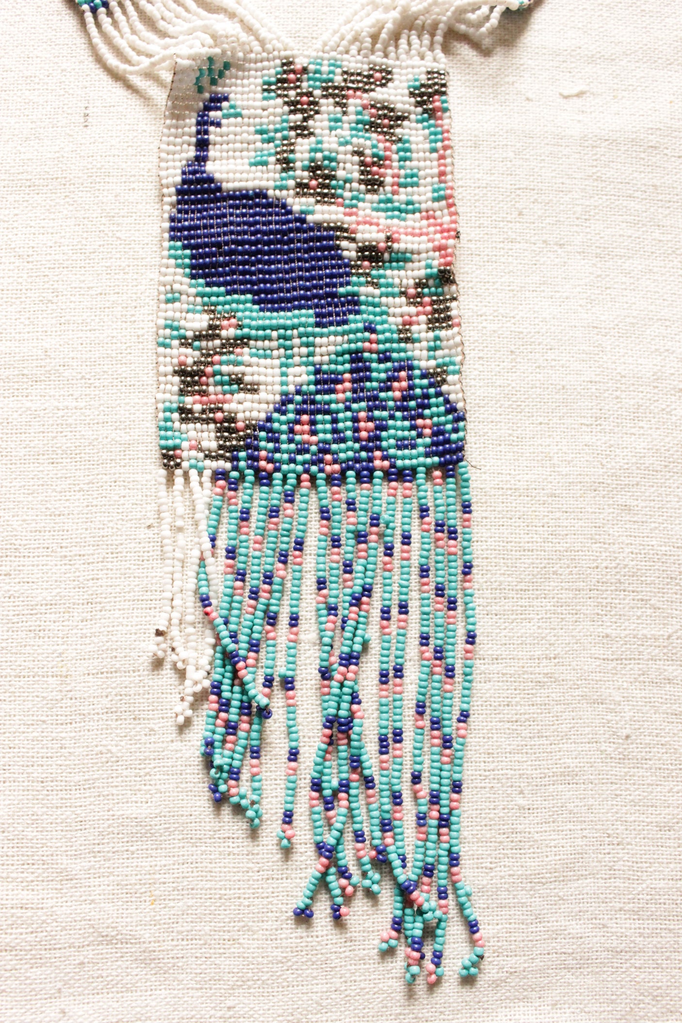 Shades of Blue Peacock Motif Handmade Beaded Long Necklace Set